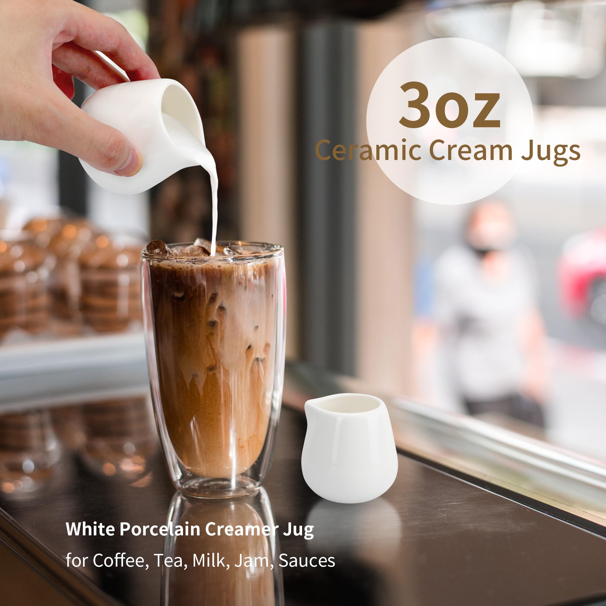 12PCS Mini Ceramic Creamer Set - 3oz Small Porcelain Creamer Pitchers for Coffee, Tea, Milk & Syrup - White Ceramic Dispenser for Home, Cafe & Restaurant Use
