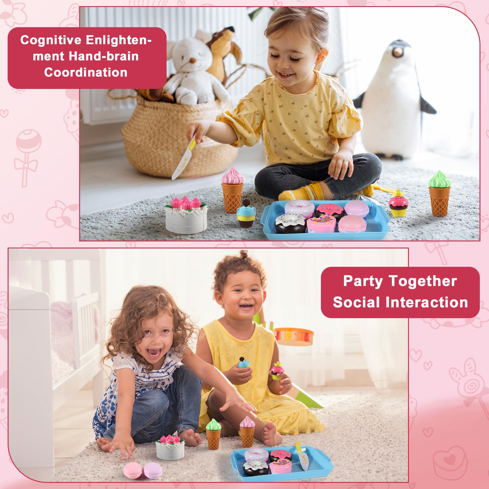 15-Piece Pretend Play Food Set for Kids - Realistic Toy Kitchen Accessories with Cutting Desserts, Cakes, Ice Cream & Donuts - Perfect Birthday Gift for Boys & Girls - Ideal for Role Play, Learning & Toddler Development