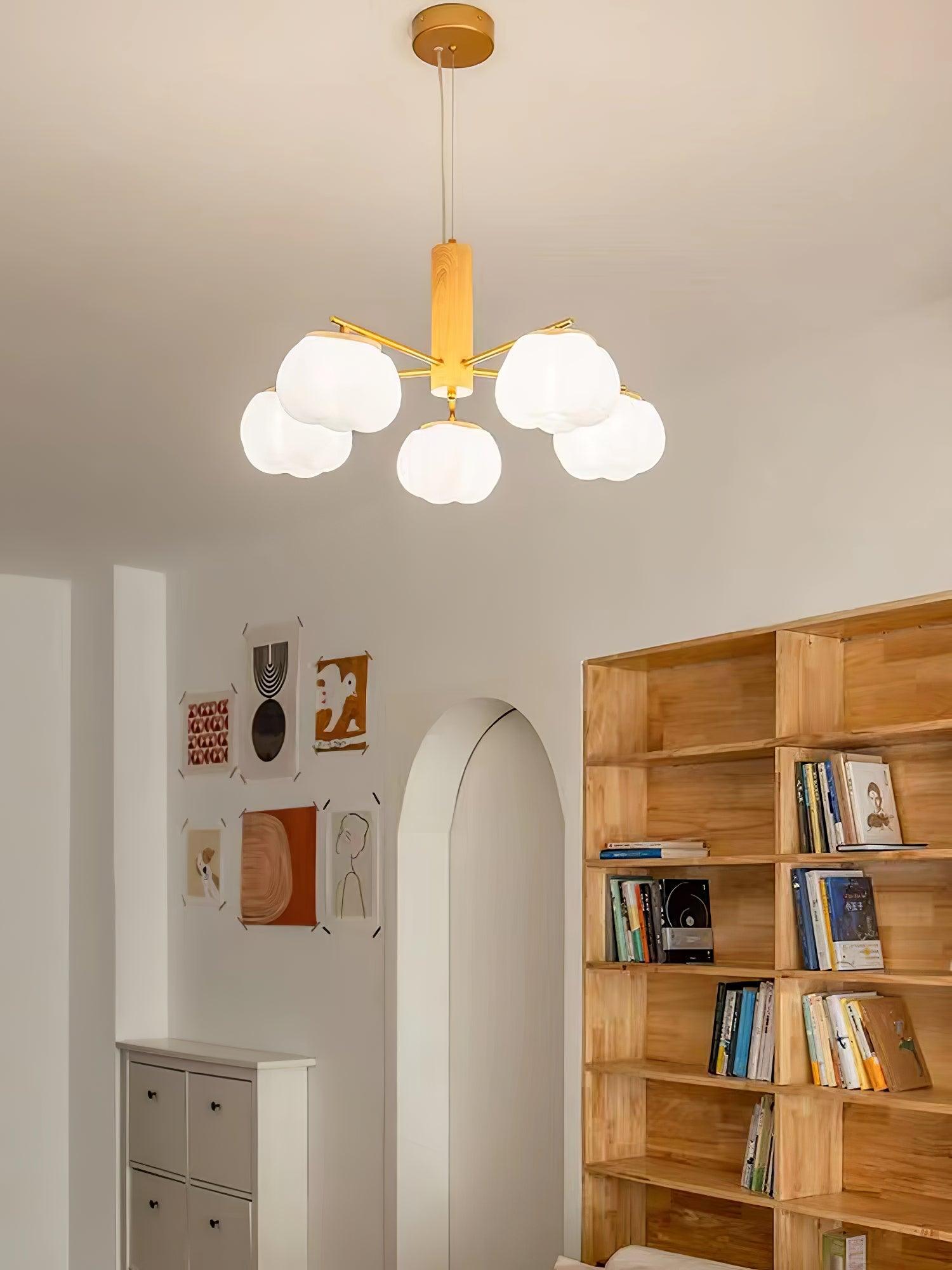 Handmade Cotton Ball Chandelier - Elegant Boho Home Decor for Bedroom, Nursery & Wedding | Soft Lighting Fixture with Natural Cotton Accents