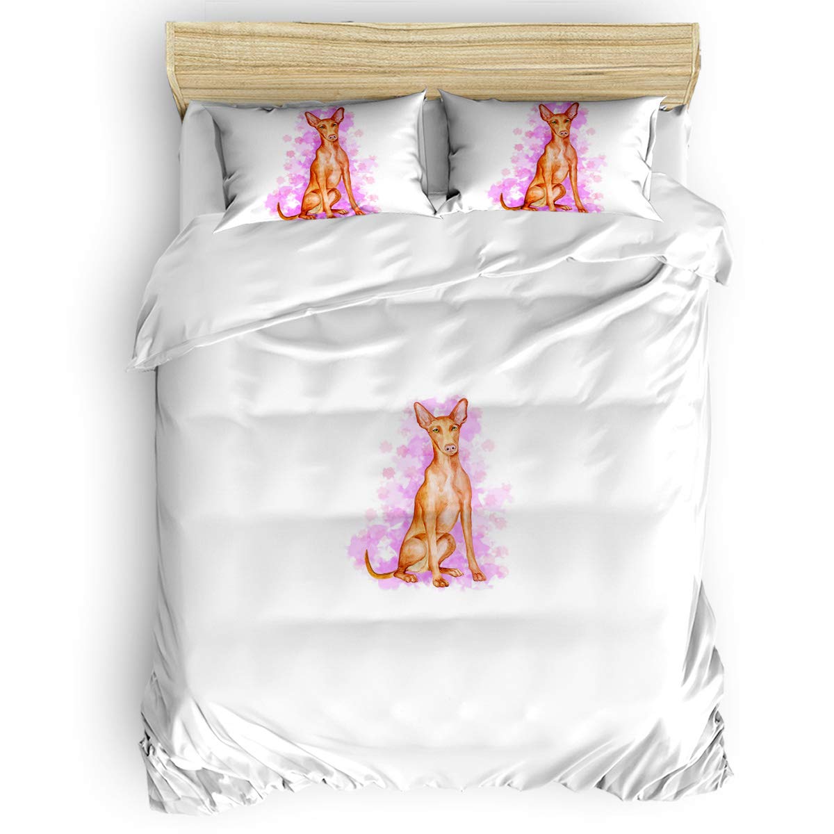 **King Size Cute Animal Print Duvet Cover Set for Kids - Pink Hairless Dogs Design, Includes 1 Comforter Cover, 1 Flat Sheet & 2 Pillowcases - Perfect for Girls, Boys & Dog Lovers' Bedroom Decor**    *(Use Case: Ideal for children's bedrooms, pet-themed decor, or cozy family homes looking for playful and stylish bedding.)*