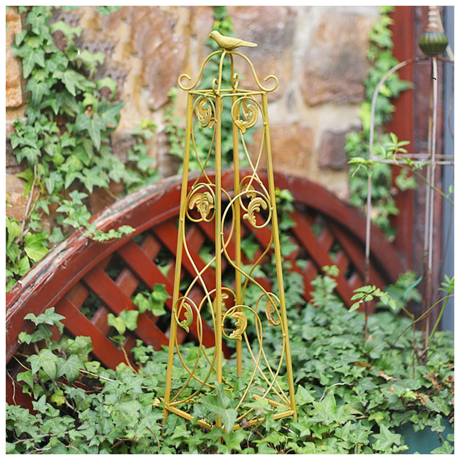 LZPQ Square Retro Metal Trellis - Wrought Iron Floor-Standing Plant Climbing Stand for Indoor/Outdoor Use - Green & White Garden Trellis for Climbing Plants, Vines & Flowers - Perfect for Patio, Balcony & Backyard Decor