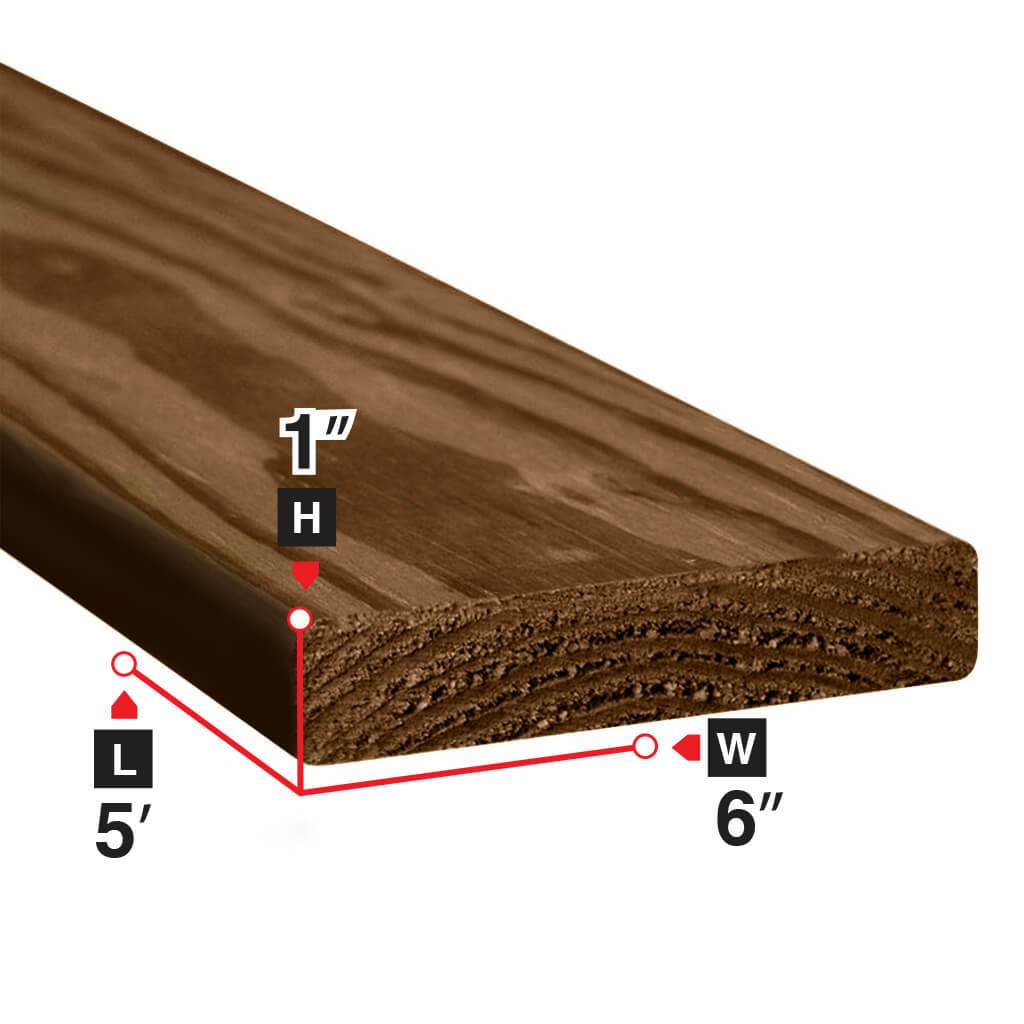 1 in. x 6 in. x 5 ft. Brown Pressure Treated Lumber - Durable Outdoor Wood for Fencing, Decking, and Landscaping Projects