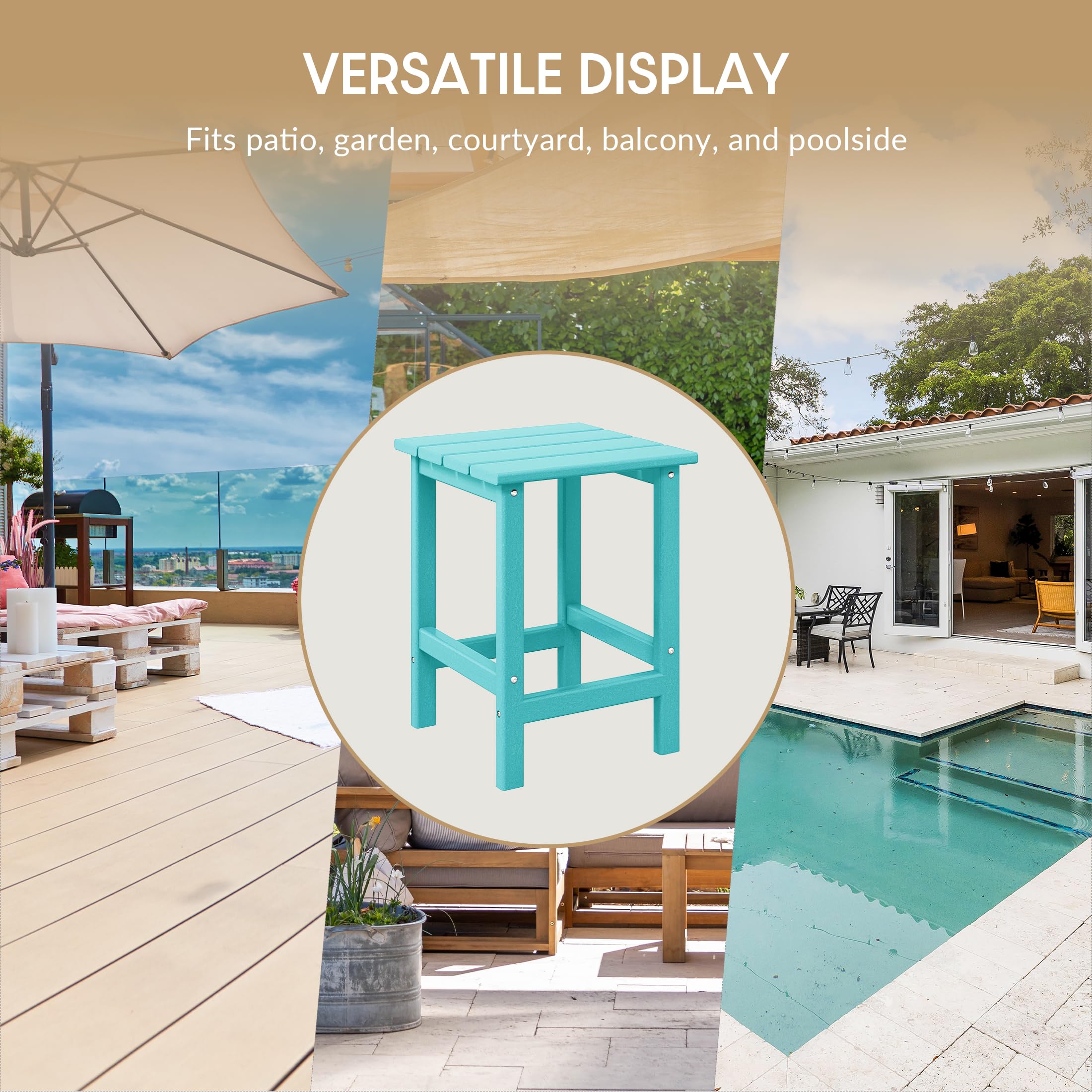 WestinTrends All-Weather Poly Lumber Adirondack Small Patio Square End Table - Turquoise Outdoor Furniture for Deck, Garden & Poolside Relaxation