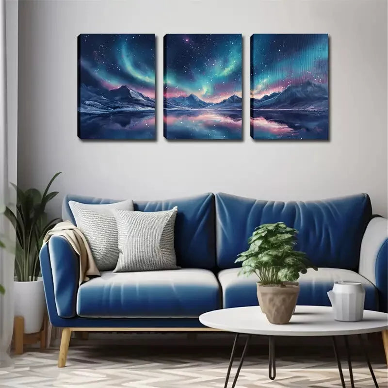 3-Piece Arctic Light Oil Painting on Canvas Wall Art Set - Framed 40x60cm High Quality Print | 100% Australian Made | Ready to Hang | Perfect for Living Room, Bedroom & Office Decor