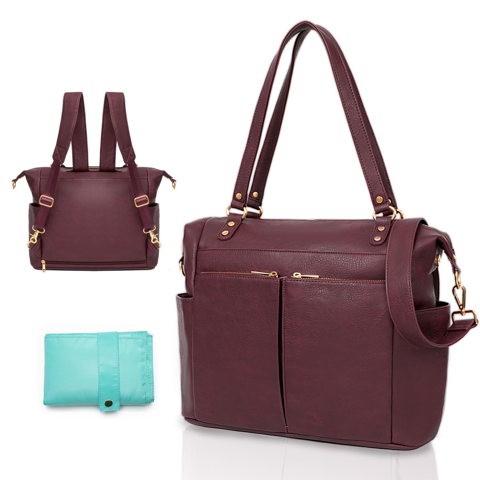 Premium Leather Diaper Bag Backpack for Moms & Dads - 14 Pockets with 4 Insulated Compartments, Convertible Tote for Baby Registry Essentials (Rust Red) | Perfect for Travel, Daycare & On-the-Go Parenting