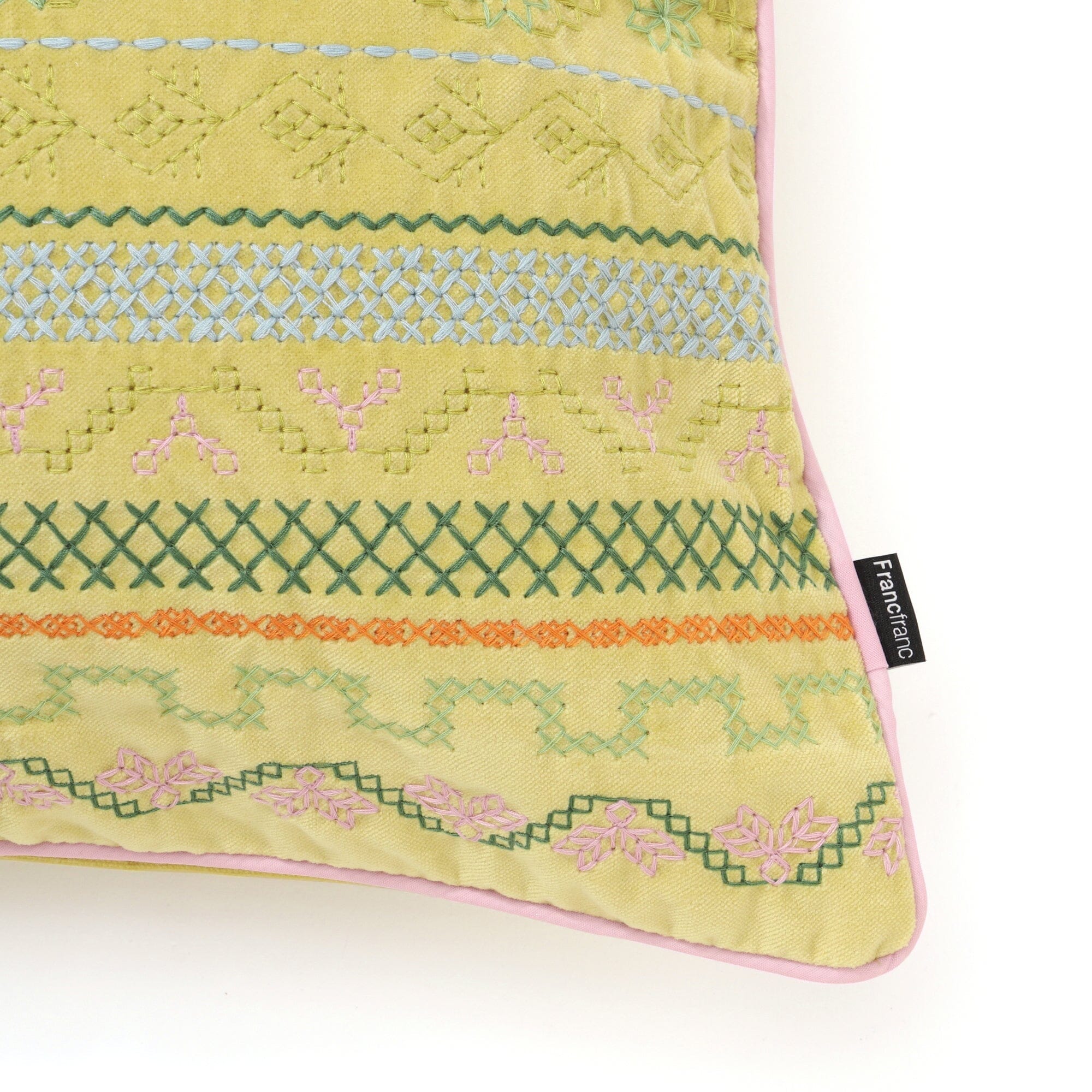 Handmade Ethnic Embroidered Cushion Cover 18x18 Inches Yellow - Bohemian Home Decor for Sofa, Bed & Living Room