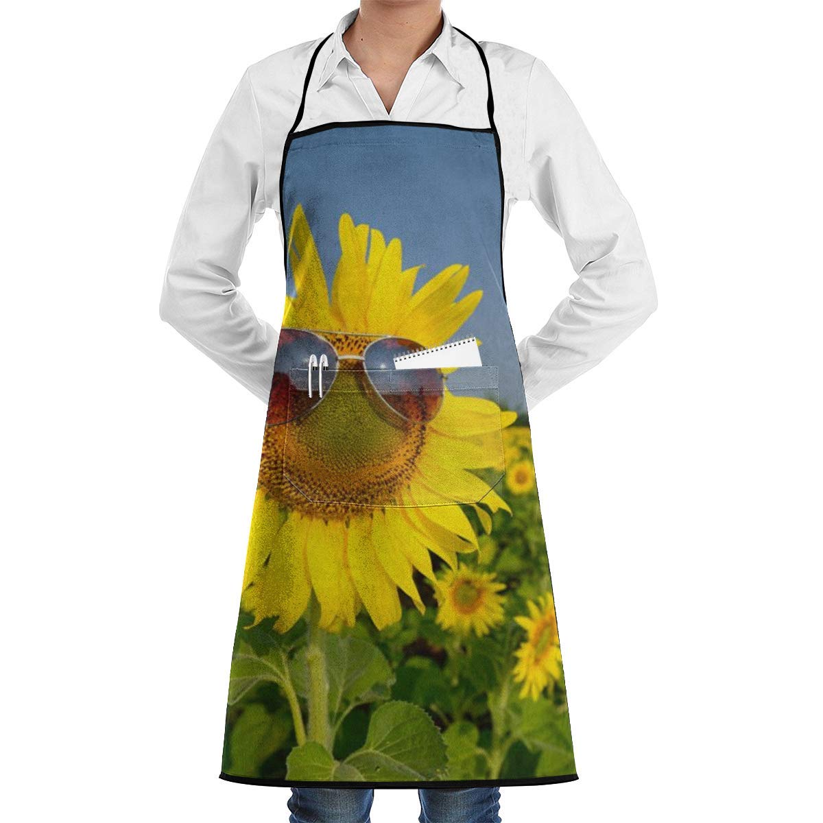 Sunflower 2 Black Waiter Apron with Pocket - Professional Kitchen Cooking & Crafting Apron for Men & Women - Perfect for Restaurants, Baking, and DIY Crafts