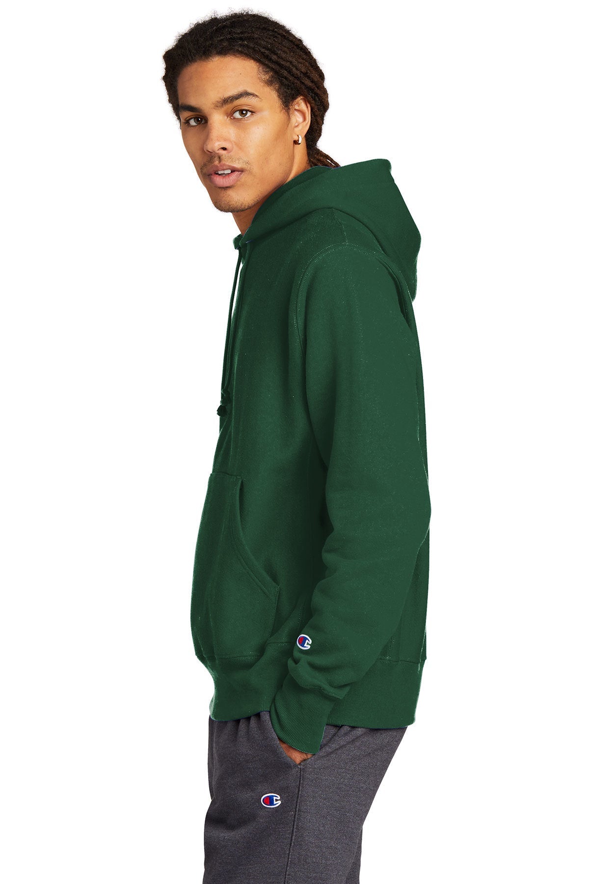 Champion Reverse Weave Hooded Sweatshirt for Men & Women - Premium Cotton Pullover with Kangaroo Pocket - Dark Green - Perfect for Casual Wear, Gym & Outdoor Activities