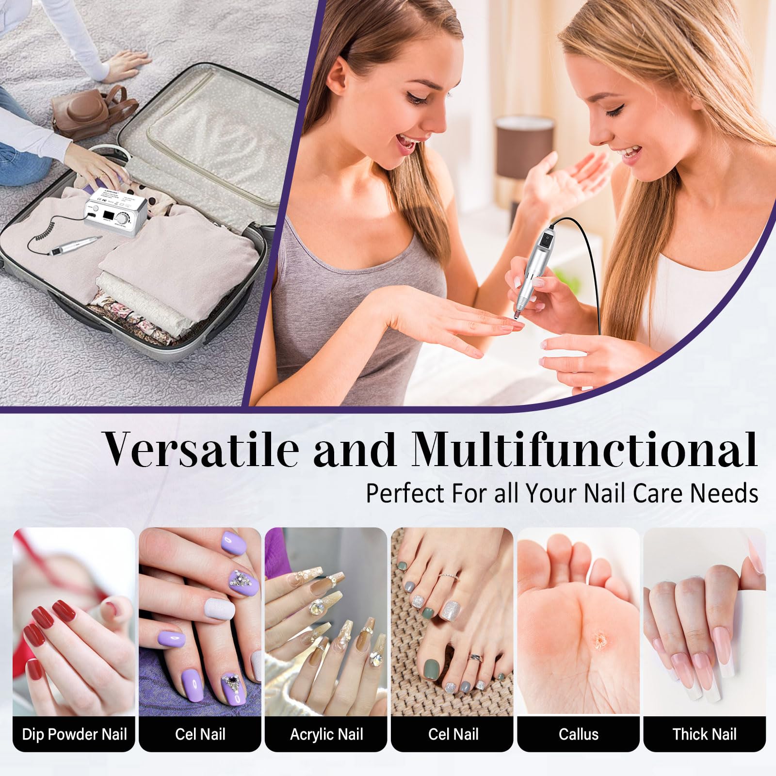 Professional 35000RPM Electric Nail Drill Kit with 100pcs Sanding Bands & Bits - Acrylic Gel Nail Manicure Pedicure Tool for Salon & Home Use