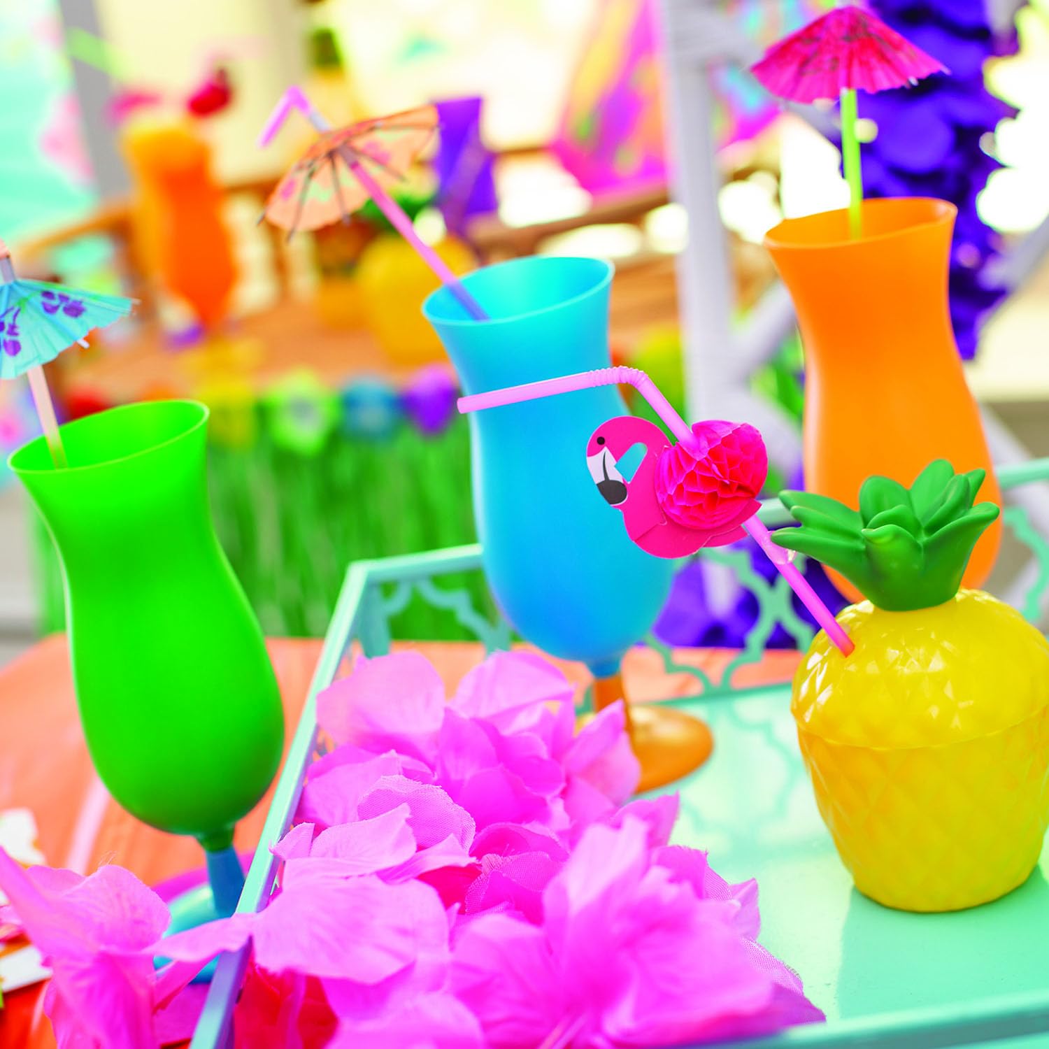 Fun Express Neon Hurricane Glasses - Plastic Party Cups Bulk Pack of 60 - Perfect for Birthday Parties, Poolside Drinks & Summer Celebrations