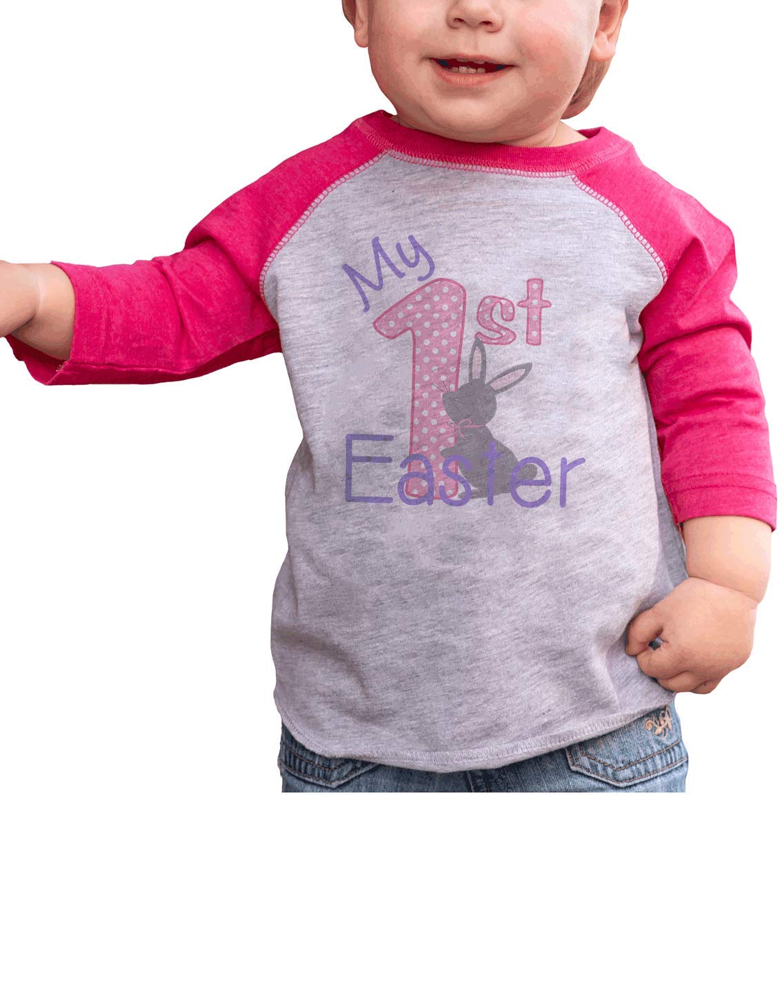 7 ate 9 Apparel Baby Girl's First Easter Outfit - Happy Easter Pink Raglan Top & Pants Set for Newborns | Perfect for Easter Photos, Church & Family Gatherings