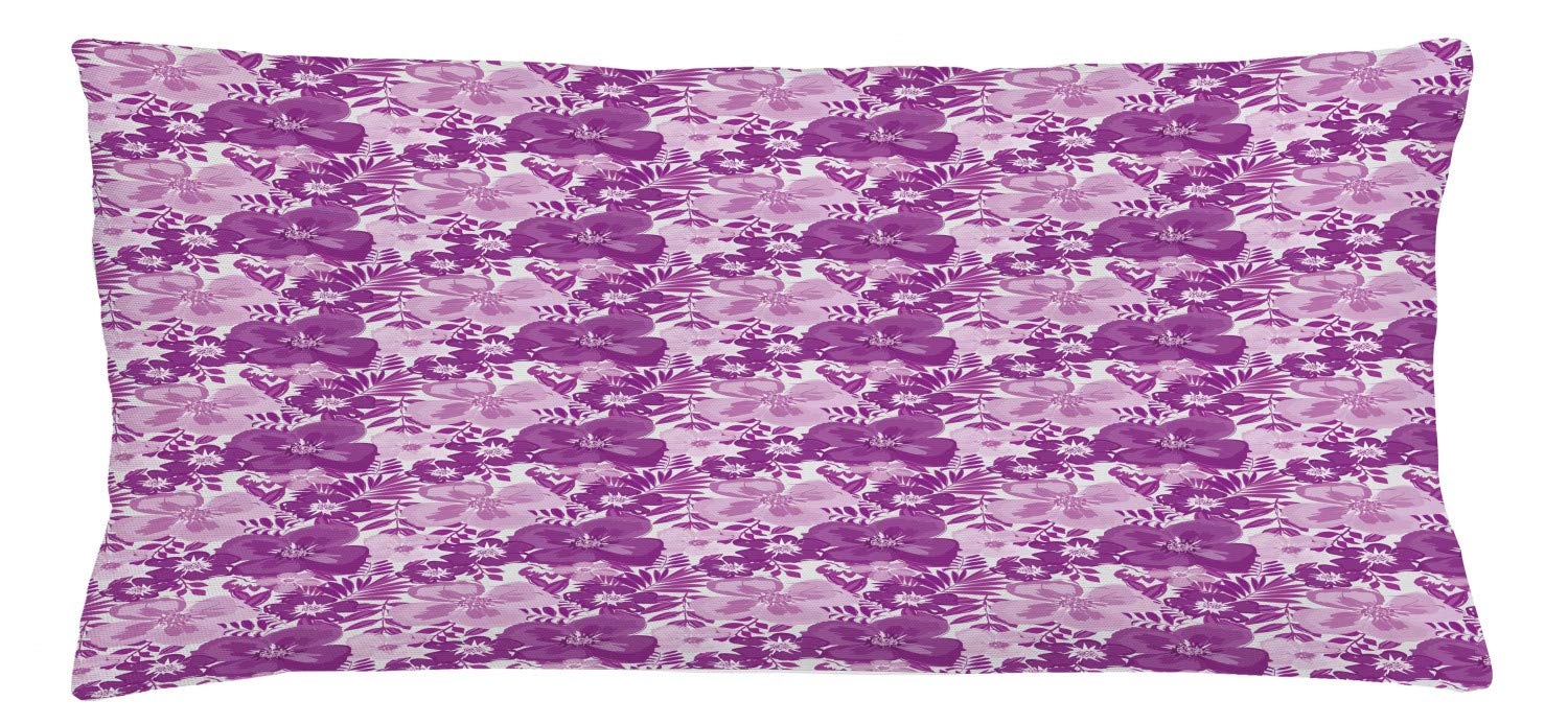 Vintage Floral Throw Pillow Cover 36x16 Inches - Purple Lilac White Nostalgic Romantic Flowers Design for Sofa, Bedroom & Living Room Decor