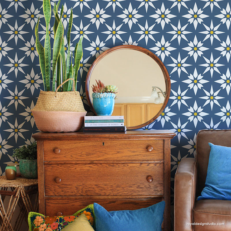 Starz Tile Allover Stencil - Reusable DIY Wall & Floor Stenciling Kit for Home Decor, Bathroom, Kitchen Backsplash - Perfect for Painting Patterns on Ceramic, Wood, Concrete Surfaces