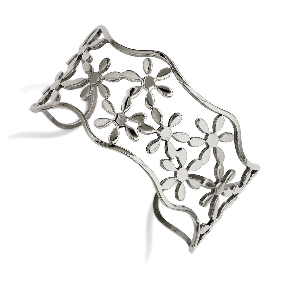 Jewels By Lux Stainless Steel Floral Cuff Bangle Bracelet for Women - Elegant Flower Design Fashion Jewelry for Parties, Weddings & Everyday Wear