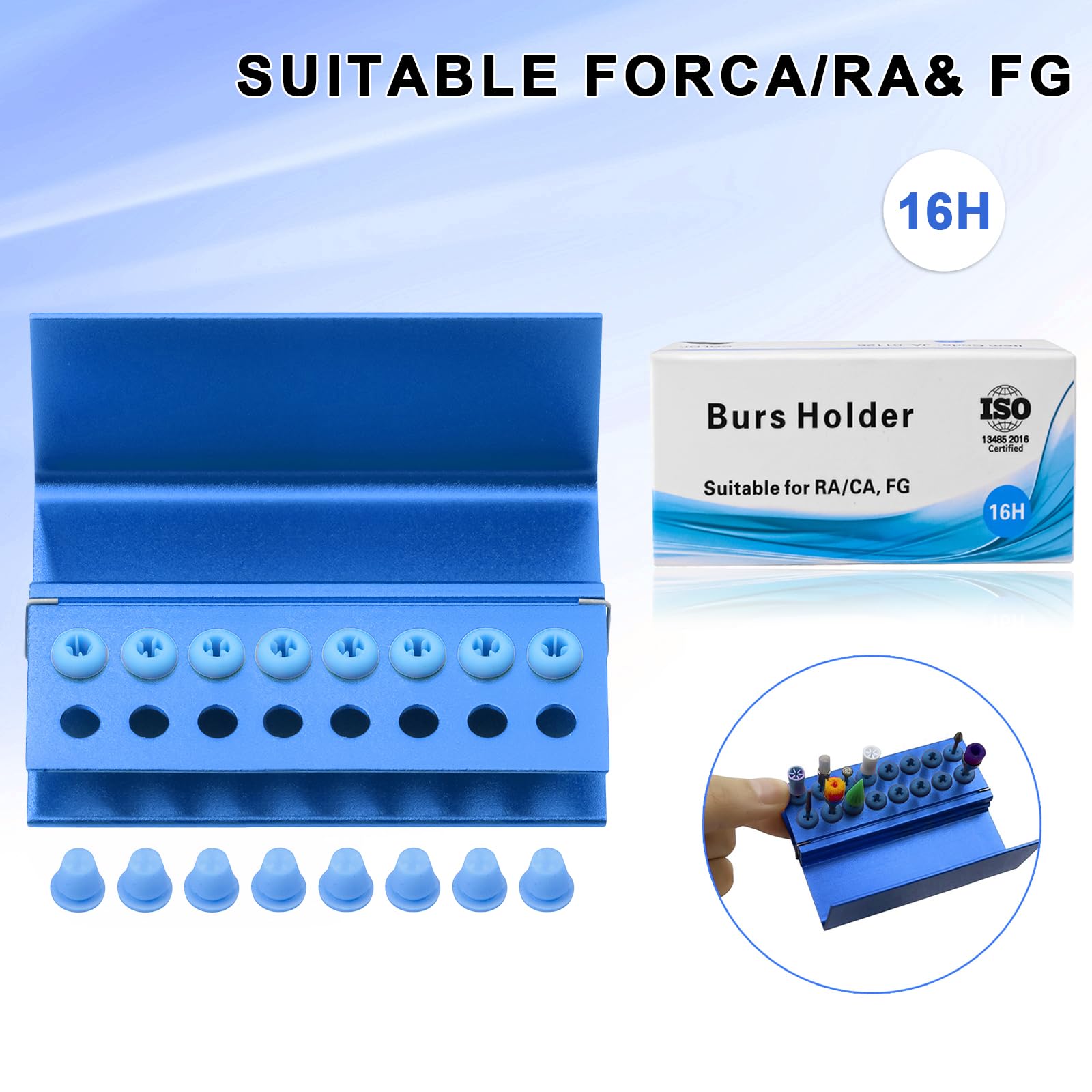 3PCS Aluminum Alloy Endo Box with Cover - 16 Hole Bur Holder & Organizer for Dental Tools | Sterilizable Case for Dental Clinics & Labs (Blue)