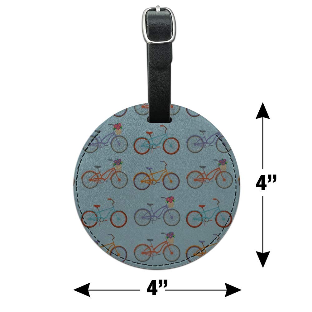 Vintage Leather Luggage Tag with Bicycle Pattern - Round Carry-On ID Tag for Suitcases, Backpacks & Travel Bags - Perfect for Business Trips, Vacations & Commuting