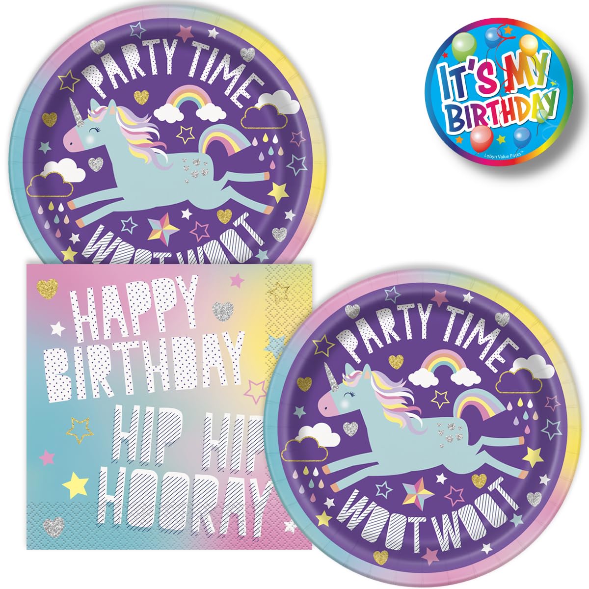 32-Piece Unicorn Themed Birthday Party Supplies - 7 Inch Disposable Paper Plates & Matching Napkins for Cake, Desserts & Celebrations - Perfect for Kids Birthday Parties, Baby Showers & Unicorn Themed Events