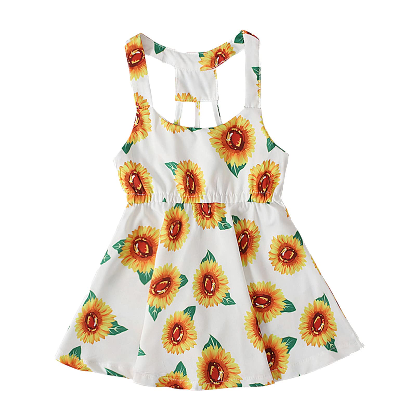 Floral Sunflower Sleeveless Summer Dress for Toddler Girls - Princess Beach Dress with Straps - Cute Long Dress for Baby Girls - Perfect for Beach Vacations, Birthday Parties & Family Photos