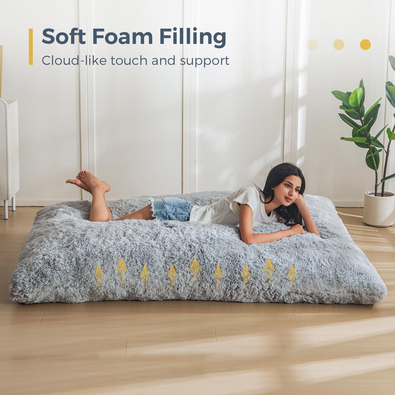 MAXYOYO 3-in-1 Convertible Bean Bag Chair - Giant Sofa Bed & Floor Mattress with High-Density Foam Filling (Grey) - Perfect for Living Room, Bedroom & Dorm Room Relaxation