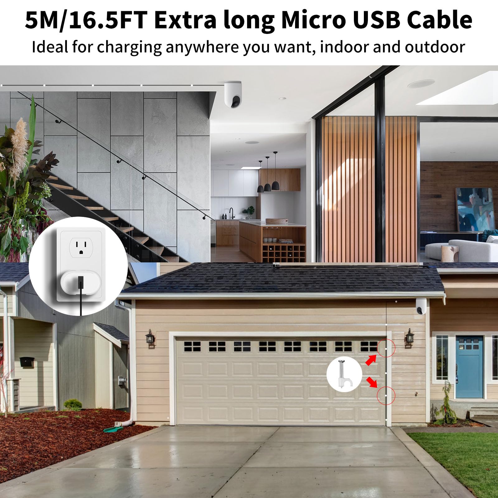 ACOCOBUY 5M Micro USB Cable for Mi 360° Home Security Camera 2K Pro & C300 - Durable Charging Cord for Mi Smart Cameras (1080p/2K) - Perfect for Home Surveillance & Security Systems - Black