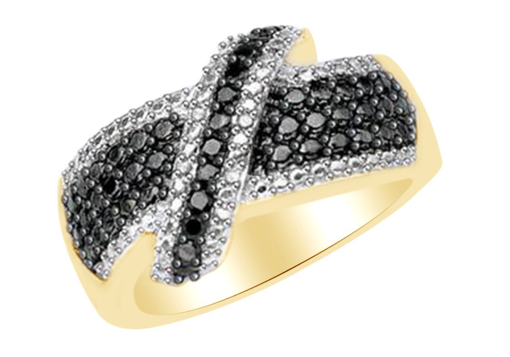 925 Sterling Silver Round White & Black Natural Diamond Cross Wedding Ring (0.10 cttw) - Perfect for Engagement, Anniversary, and Religious Ceremonies