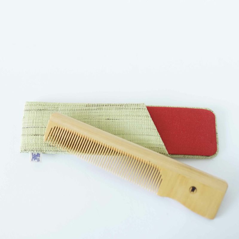 Handmade Kyoto Japanese Akane (Madder) Wooden Hair Comb with Linen Case - Traditional Japanese Hair Accessory for Women, Bridal, Kimono & Tea Ceremony Use