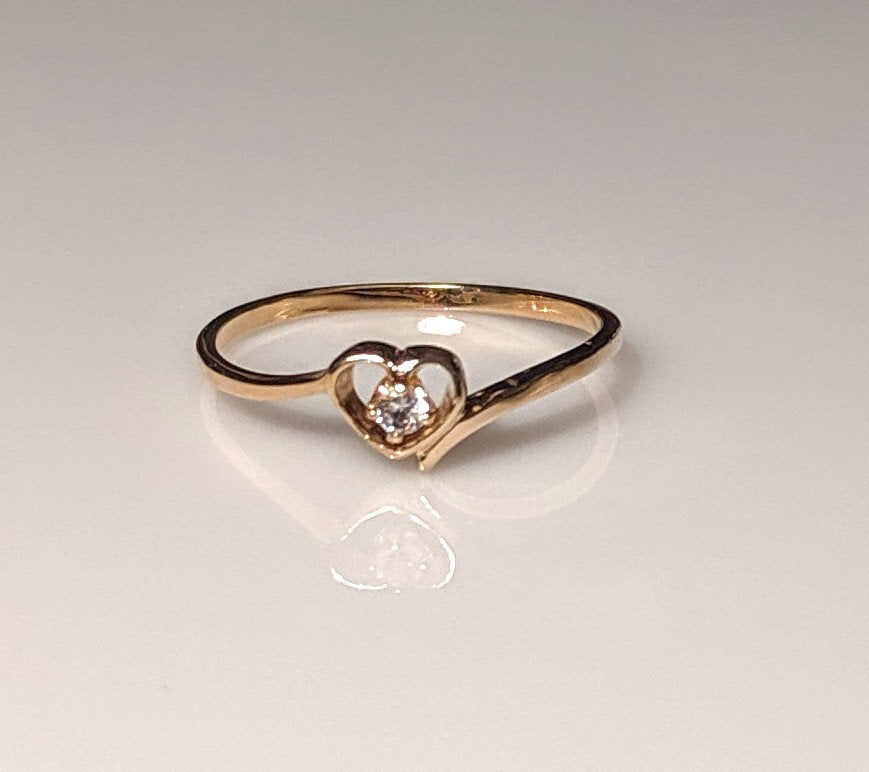 10K Solid Gold Heart Promise Ring with Natural Birthstone - Sapphire, Ruby, Emerald, Topaz, Peridot, Garnet or Amethyst | Size 4-7 | Perfect for Anniversaries, Engagements & Valentine's Gifts