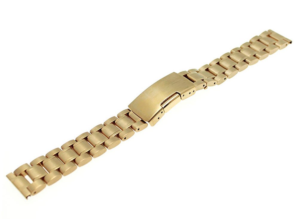 RECHERE 22mm Stainless Steel Watch Band - Gold Color Solid Link Bracelet Strap with Straight End for Men & Women | Perfect for Dress Watches, Business Attire and Formal Occasions
