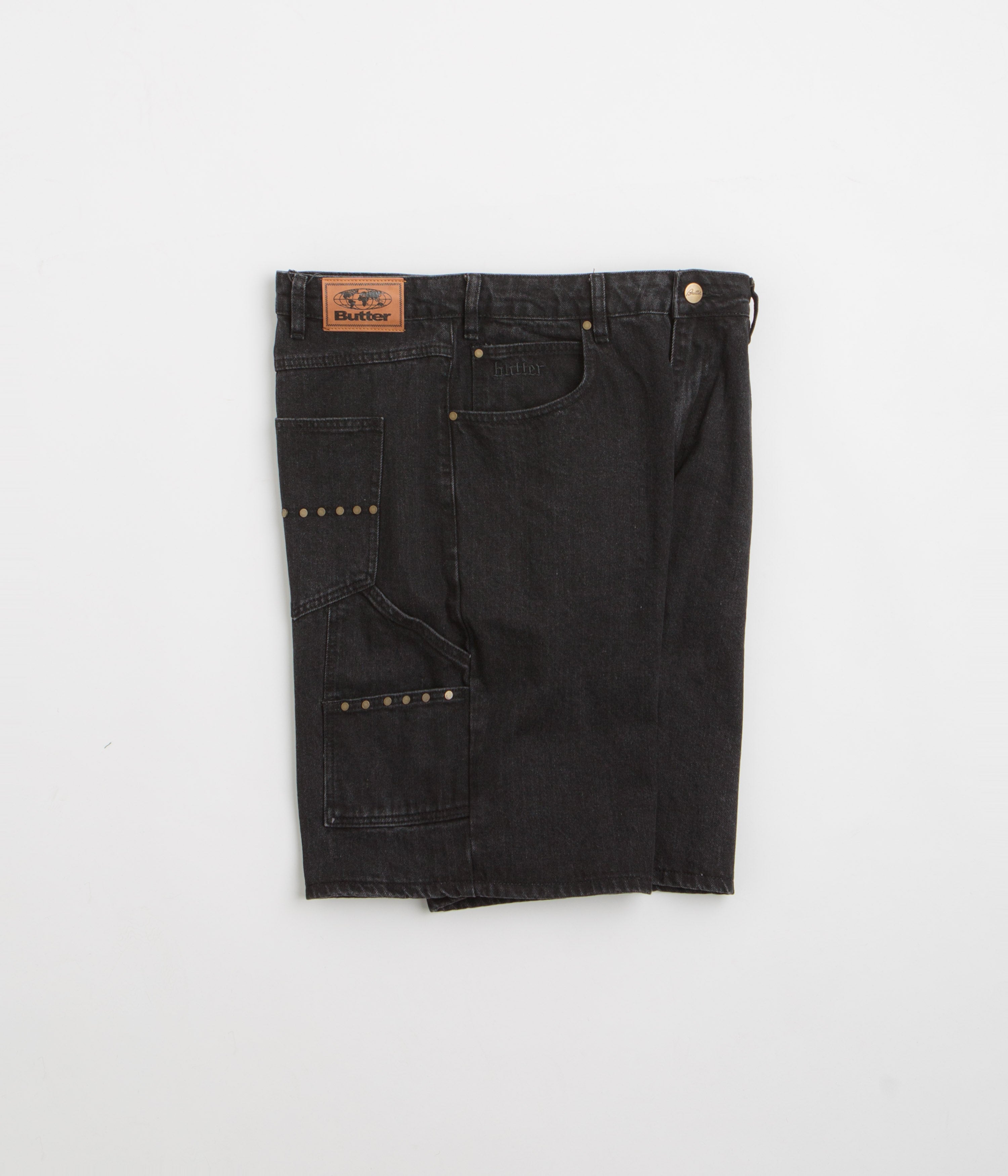 Butter Goods Rivet Denim Shorts for Men - Washed Black Distressed Denim Shorts | Casual Summer Streetwear for Outdoor Activities & Travel