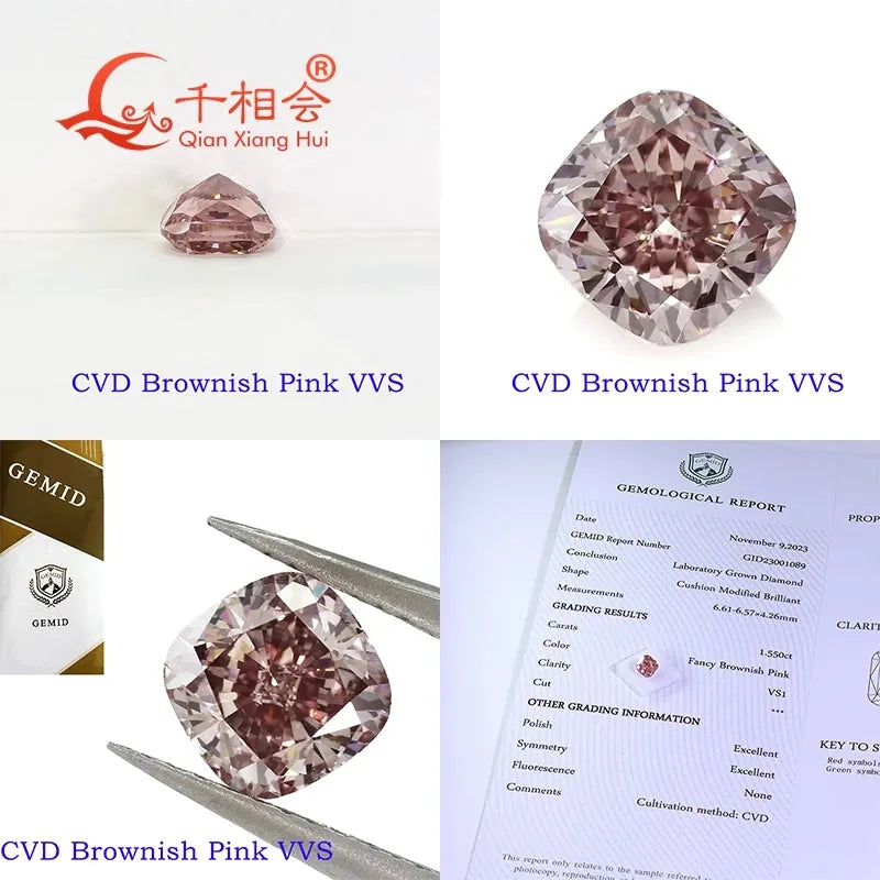 2.75ct CVD Lab Grown Diamond - Fancy Brownish Pink, VVS Clarity, Cushion Shape, GEMID Certified Loose Stone for Jewelry Making & Engagement Rings