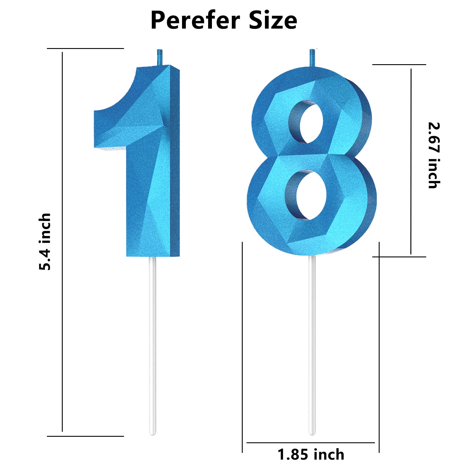 3D Diamond Shape Number 18 Birthday Candles (Blue) - Happy Birthday Cake Candles for Birthday Parties, Weddings, Reunions & Theme Celebrations - Perfect for Cake Decorating and Special Occasion Centerpieces