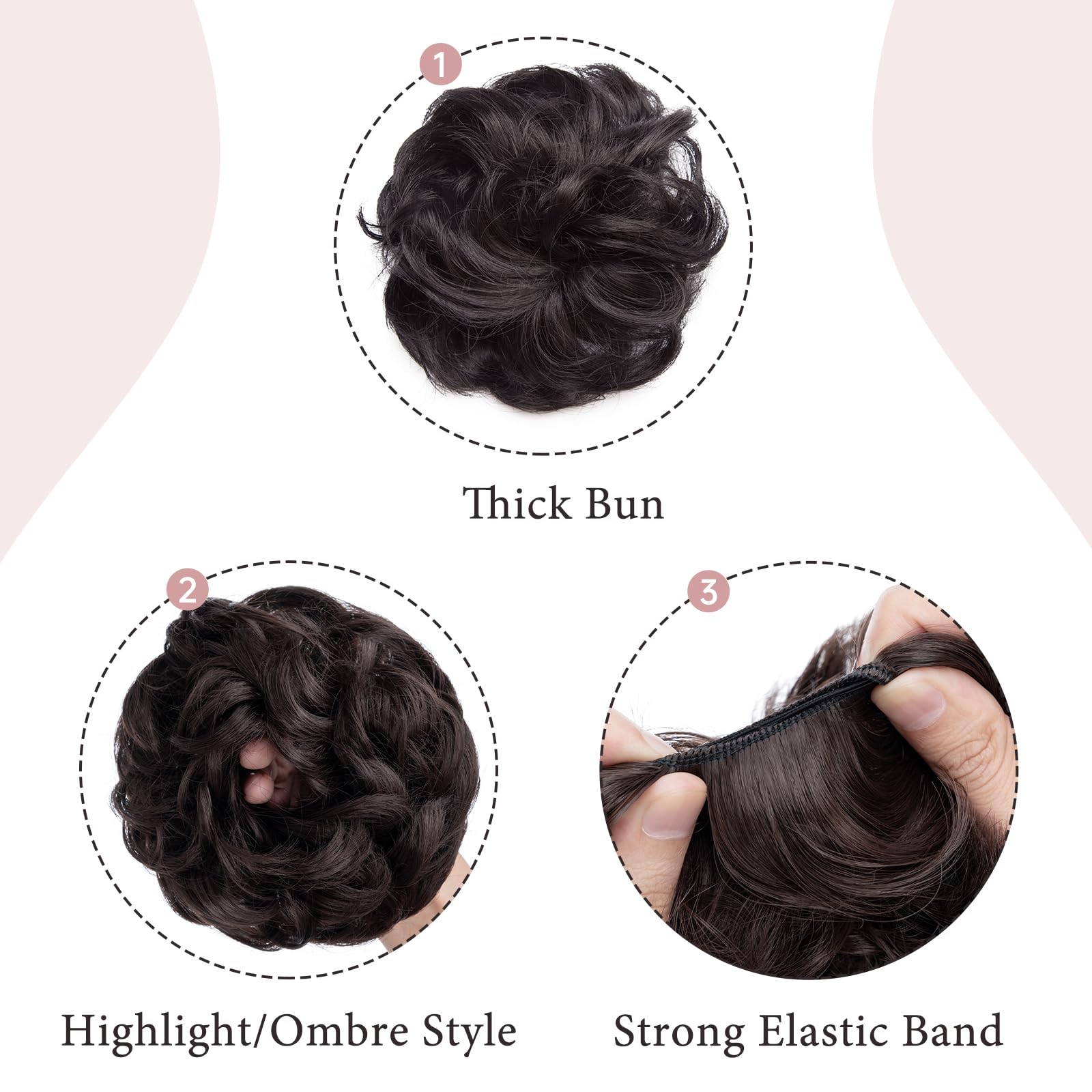 Messy Hair Scrunchies & Hair Bun Extensions - Curly Wavy Hair Pieces for Women | Updo Ponytail Hair Donut & Chignons | Natural Black Hair Accessories for Everyday, Party & Wedding Hairstyles