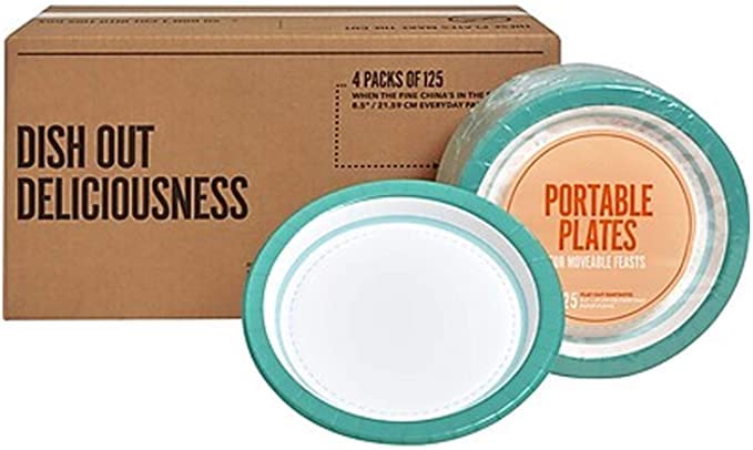 Eco-Friendly 8.5 Inch Teal and White Paper Plates - 500 Count Bulk Pack for Parties, Picnics, BBQs & Catering Events