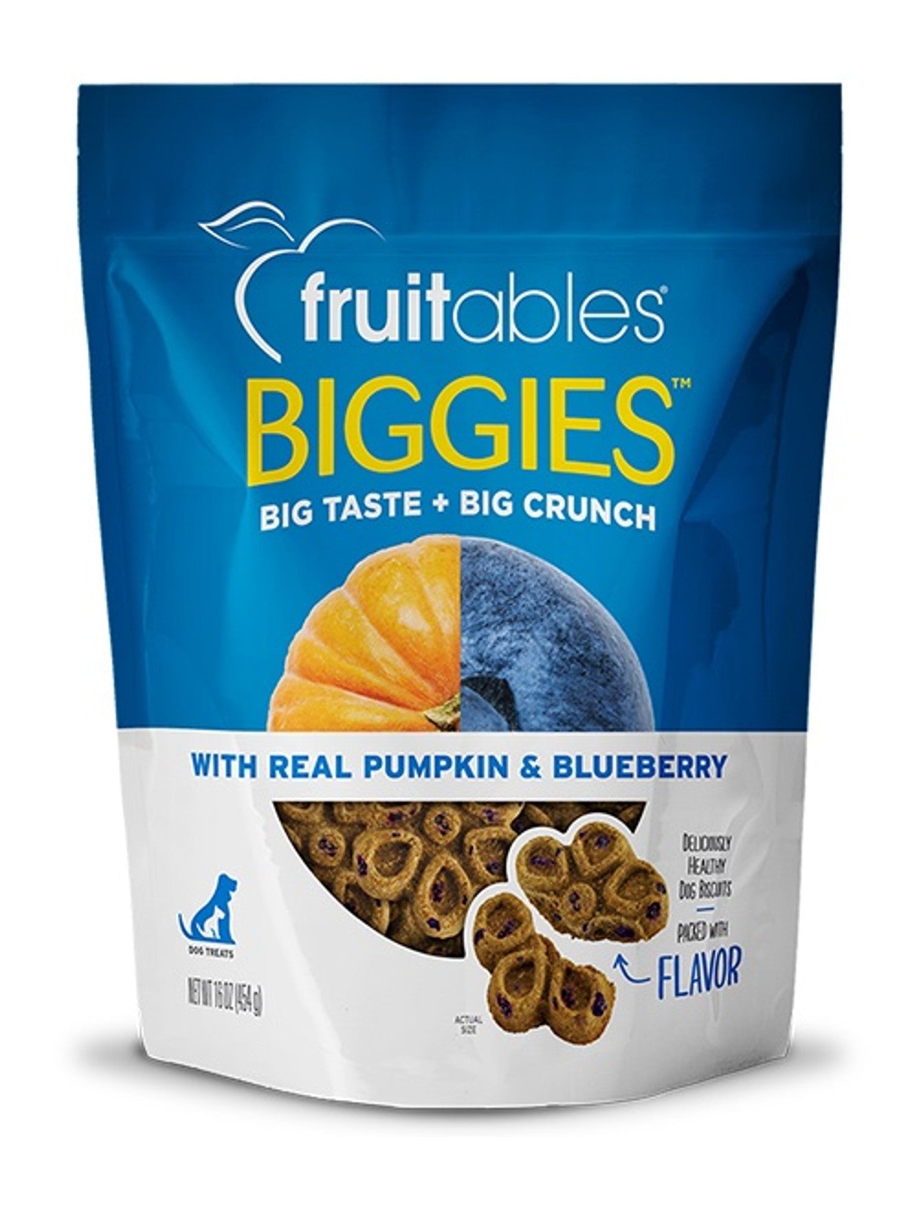 Fruitables Biggies Pumpkin & Blueberry Dog Treats 16oz - Crunchy Natural Dog Biscuits for Large Breeds - Perfect for Training Rewards & Dental Health Snacks