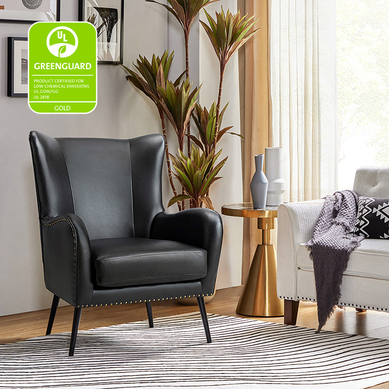 Stylish Shepherd Wingback Vegan Leather Armchair - Modern PU Leather Accent Chair for Living Room, Bedroom & Office - Comfortable Mid-Century Design with Optional Types