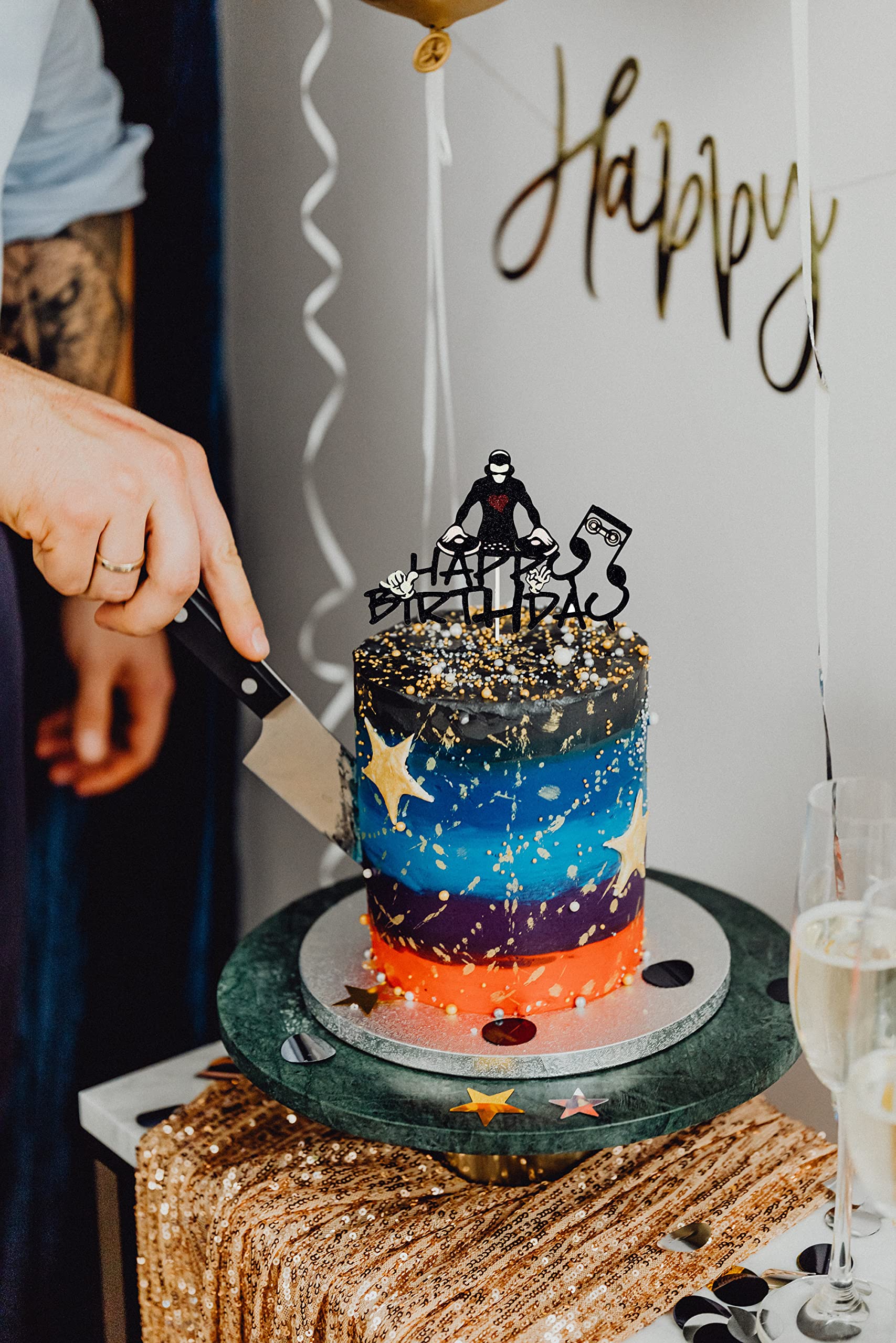 DJ Happy Birthday Cake Topper - Hip Hop & Disco Party Decorations - Rock DJ Themed Birthday Supplies for Music Lovers - Perfect for DJ Parties, Birthday Celebrations & Themed Events