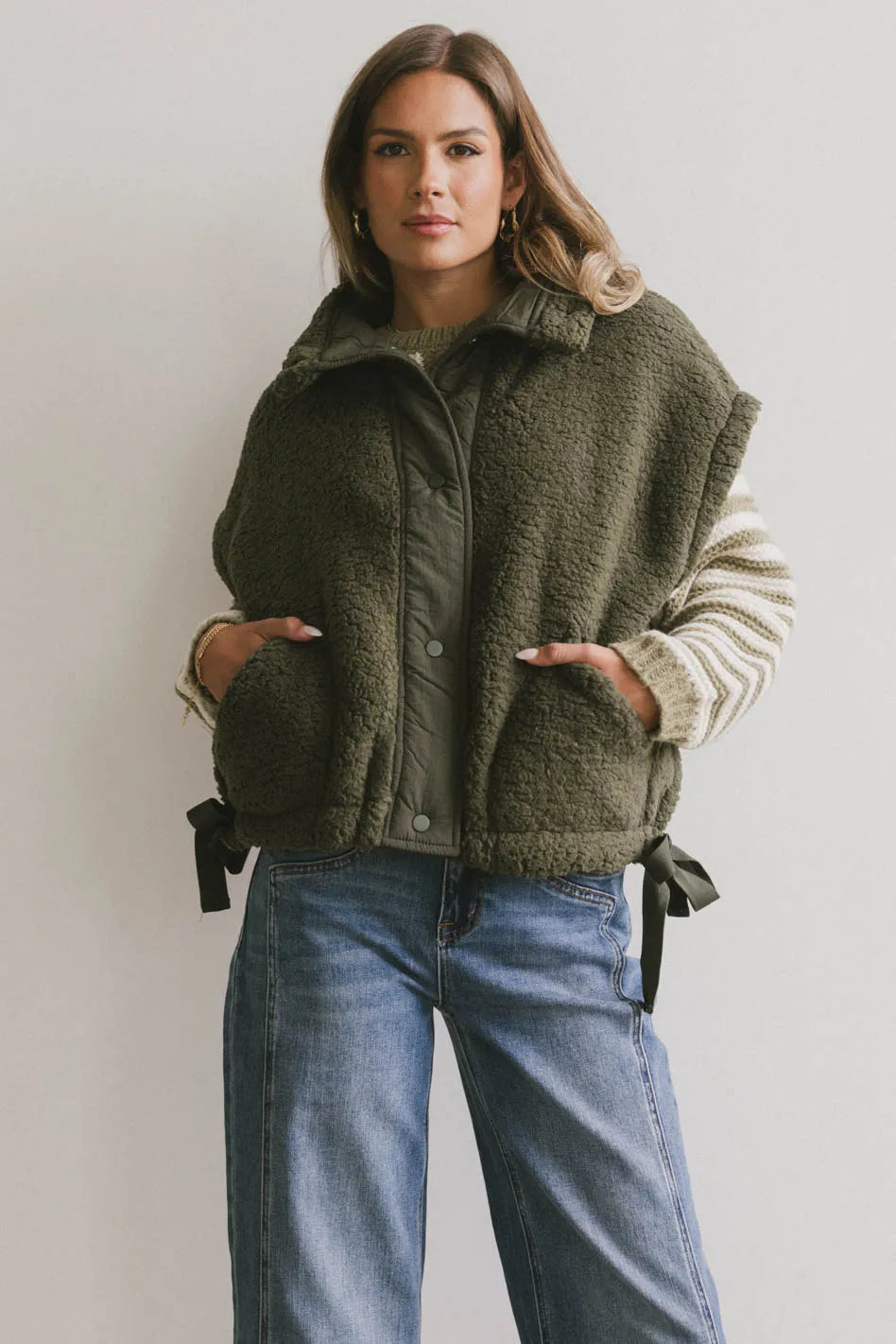 Johanna Sherpa Vest in Olive - Cozy Fleece Lined Winter Jacket for Women | Final Sale | Perfect for Outdoor Activities, Hiking & Casual Wear