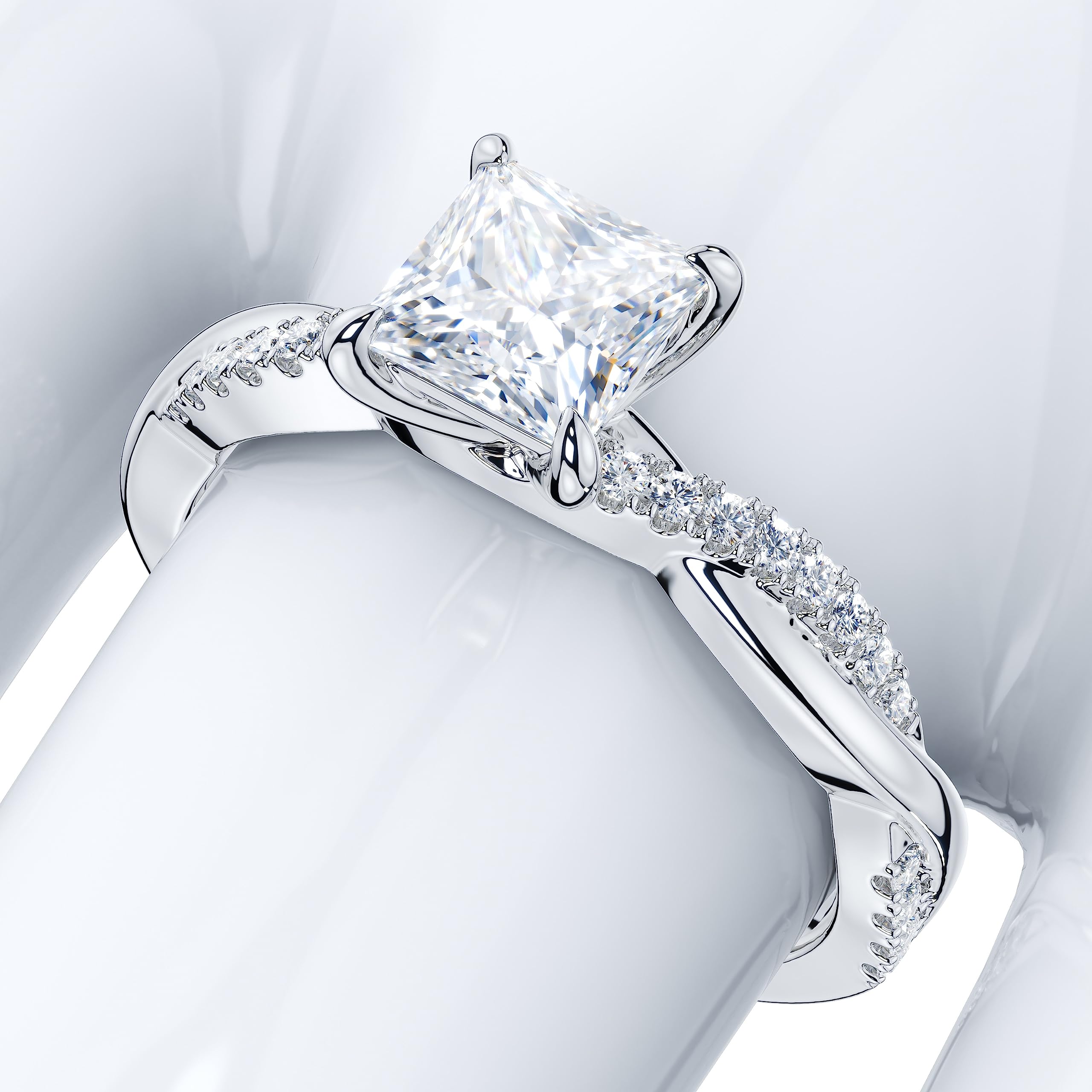 10K White Gold 4-Prong Princess Cut Simulated Diamond Engagement Ring - Petite Twisted Vine Design for Women, Perfect for Proposals, Anniversaries & Special Occasions