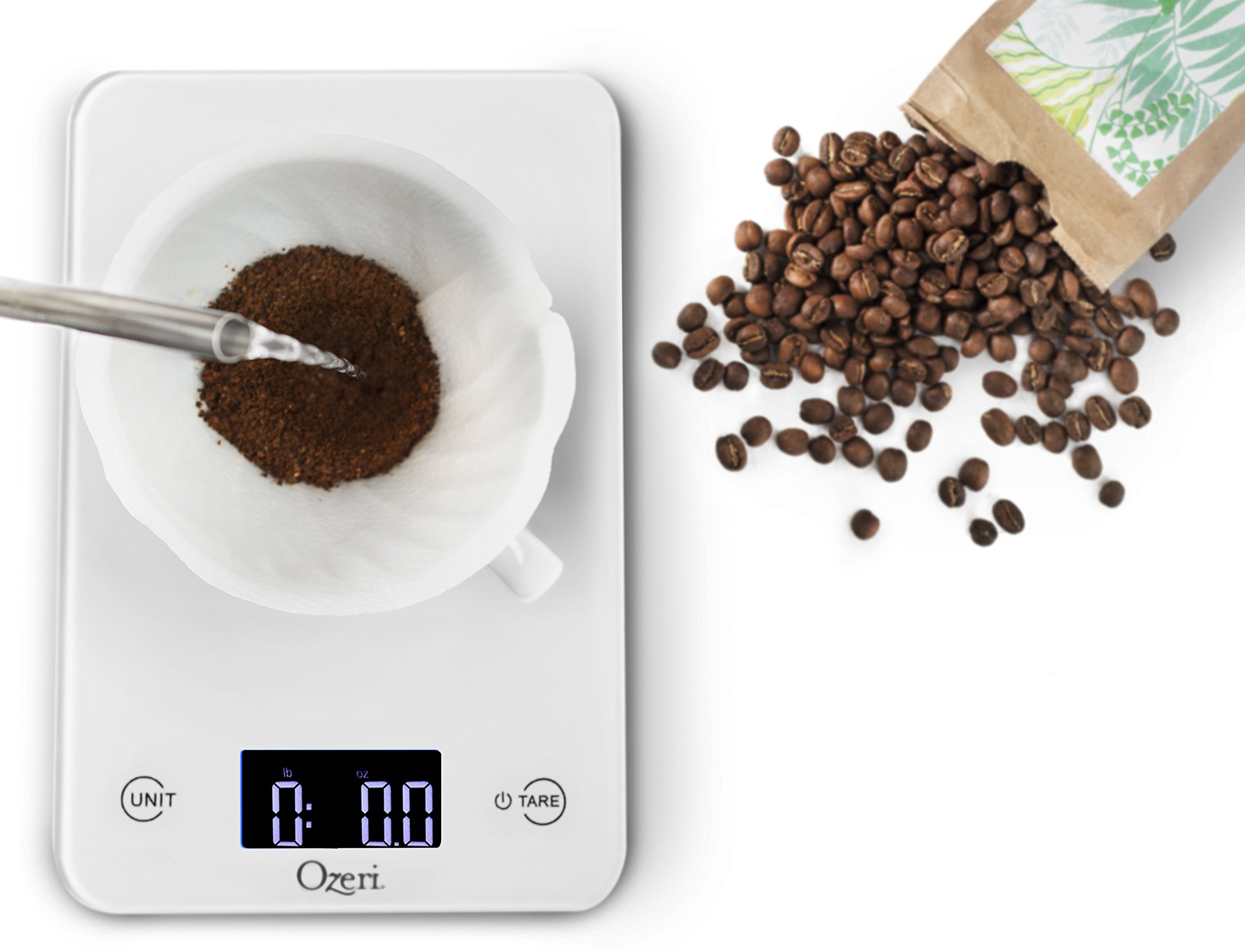 Ozeri Touch Professional Tempered Glass Digital Kitchen Scale - 11 lbs Capacity, 0.1 oz Precision, LCD Display - Perfect for Baking, Cooking, Meal Prep & Portion Control (White)