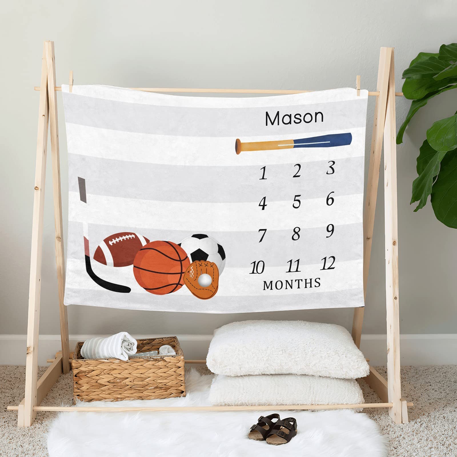 Personalized Baby Swaddle Blanket with Name - Custom Sport Ball Monthly Milestone Receiving Blanket for Newborns, Girls & Boys (30x40 Inches) - Perfect Baby Shower Gift & Nursery Essential for Crib, Photo Shoots & Milestone Celebrations
