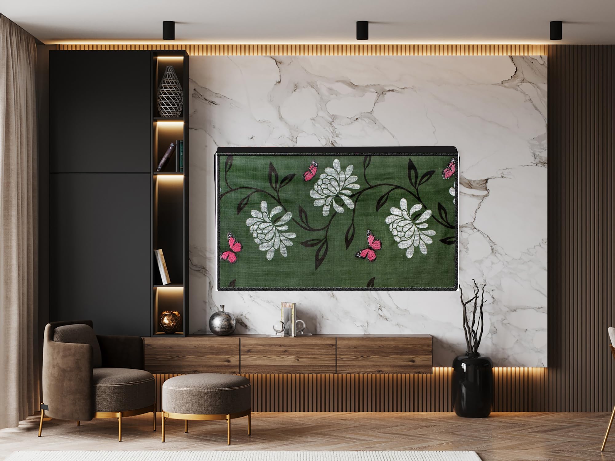 Waterproof & Dustproof Transparent LED TV Cover for 32 Inch TVs - Universal Fit for All Models (Green Flower Design) - Perfect for Home, Office & Outdoor Protection