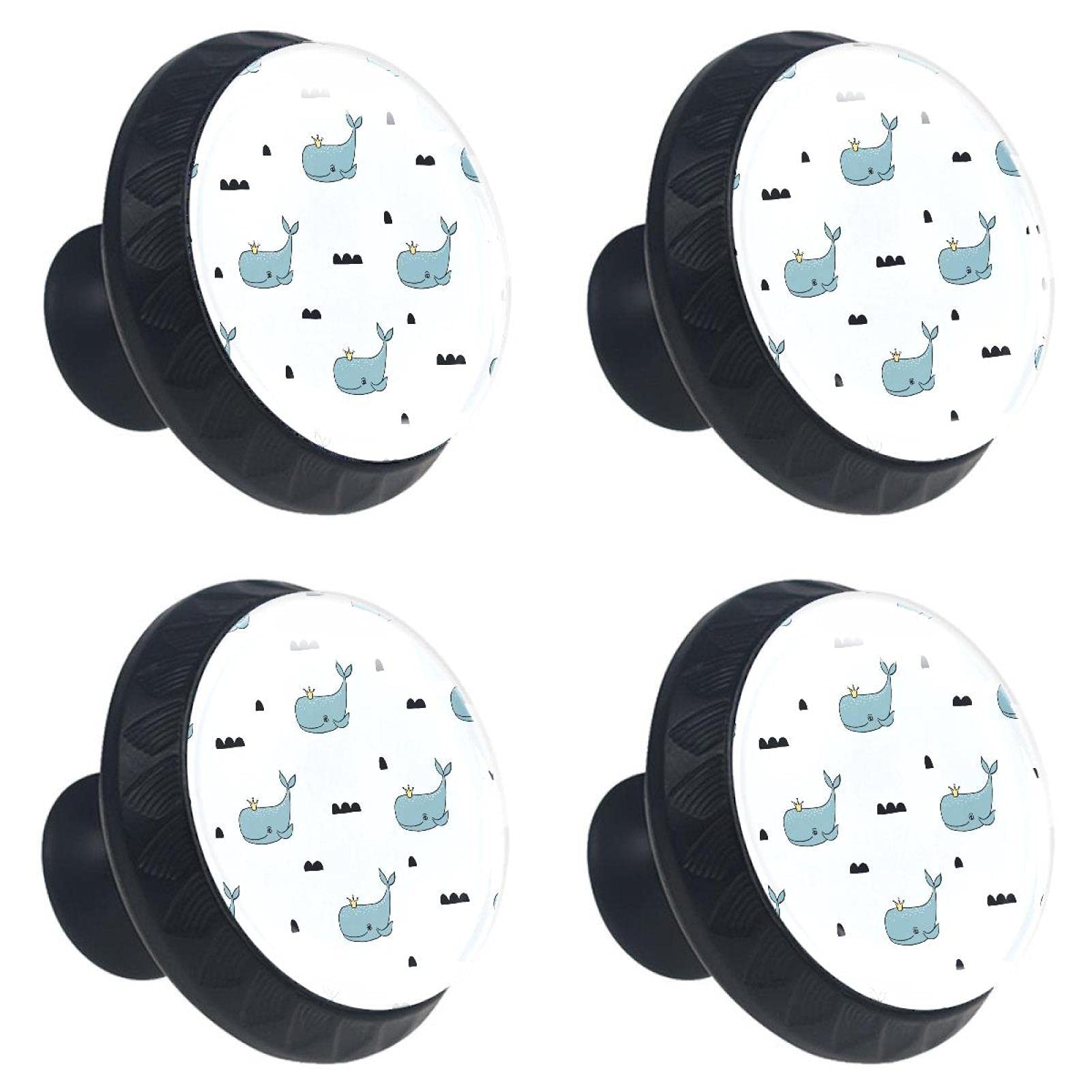 Royal Crown Glass Cabinet Knobs - 4 Pack Elegant Whale Design for Drawers, Dressers, Cupboards & Storage Furniture | Perfect for Home Decor, Kitchen Cabinets & Bedroom Furniture Upgrade