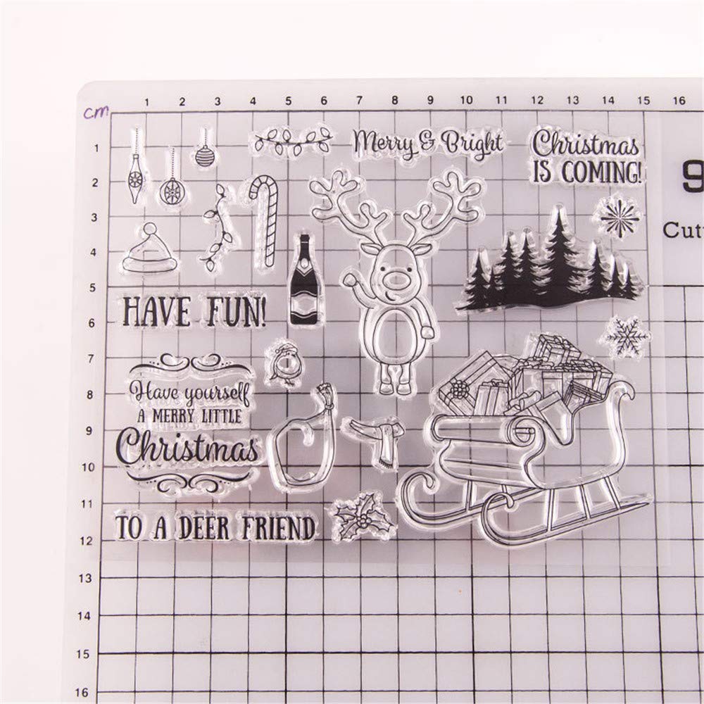 Christmas Sleigh & Deer Snowflakes Clear Stamps - Transparent Silicone Stamps for Card Making, Journaling, Scrapbooking & Album Decoration - Perfect for DIY Holiday Cards, Christmas Journals & Winter Craft Projects