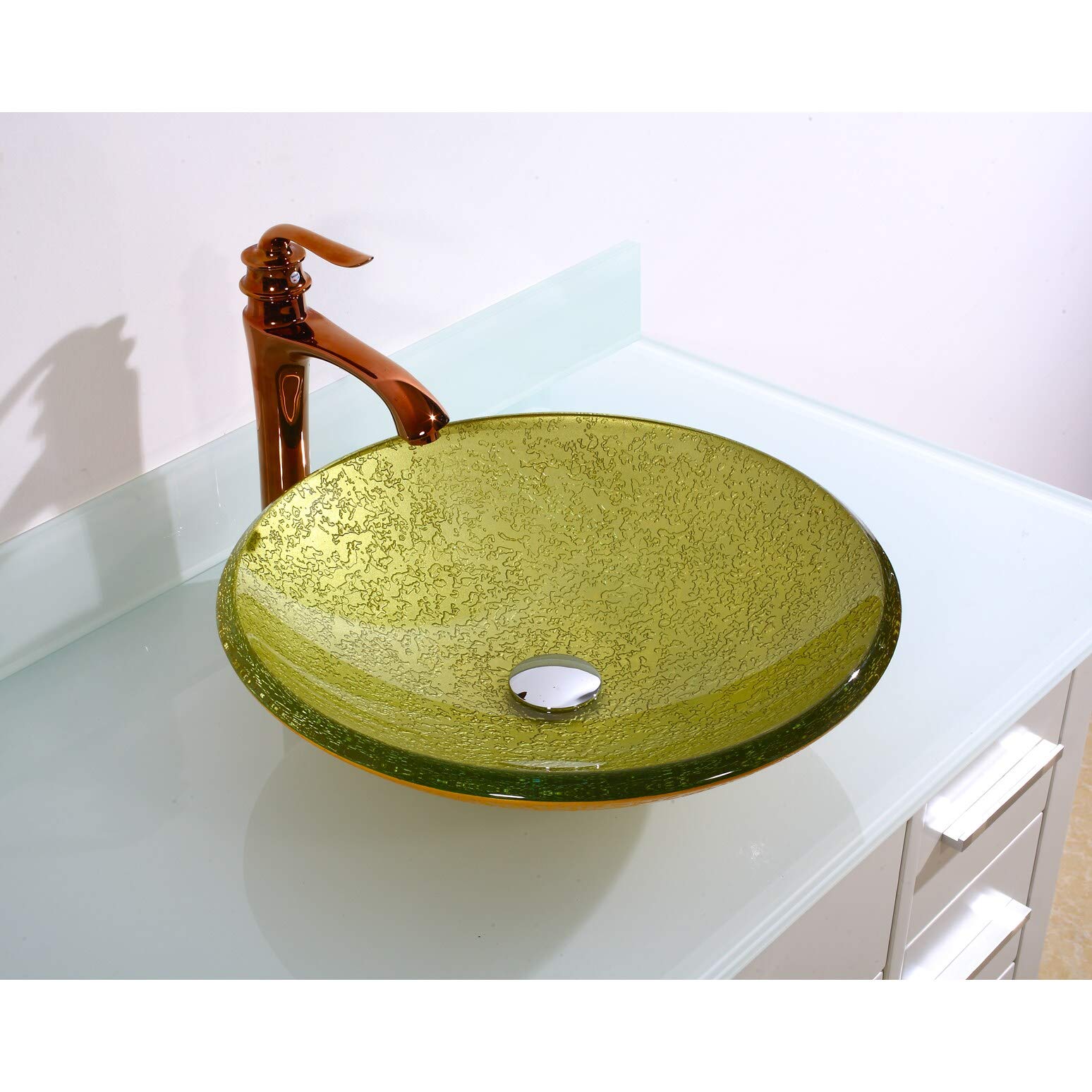 Legion Furniture Tempered Glass Sink Bowl - Durable Lime Green Bathroom Vanity Vessel Sink for Modern Home & Commercial Restroom Decor