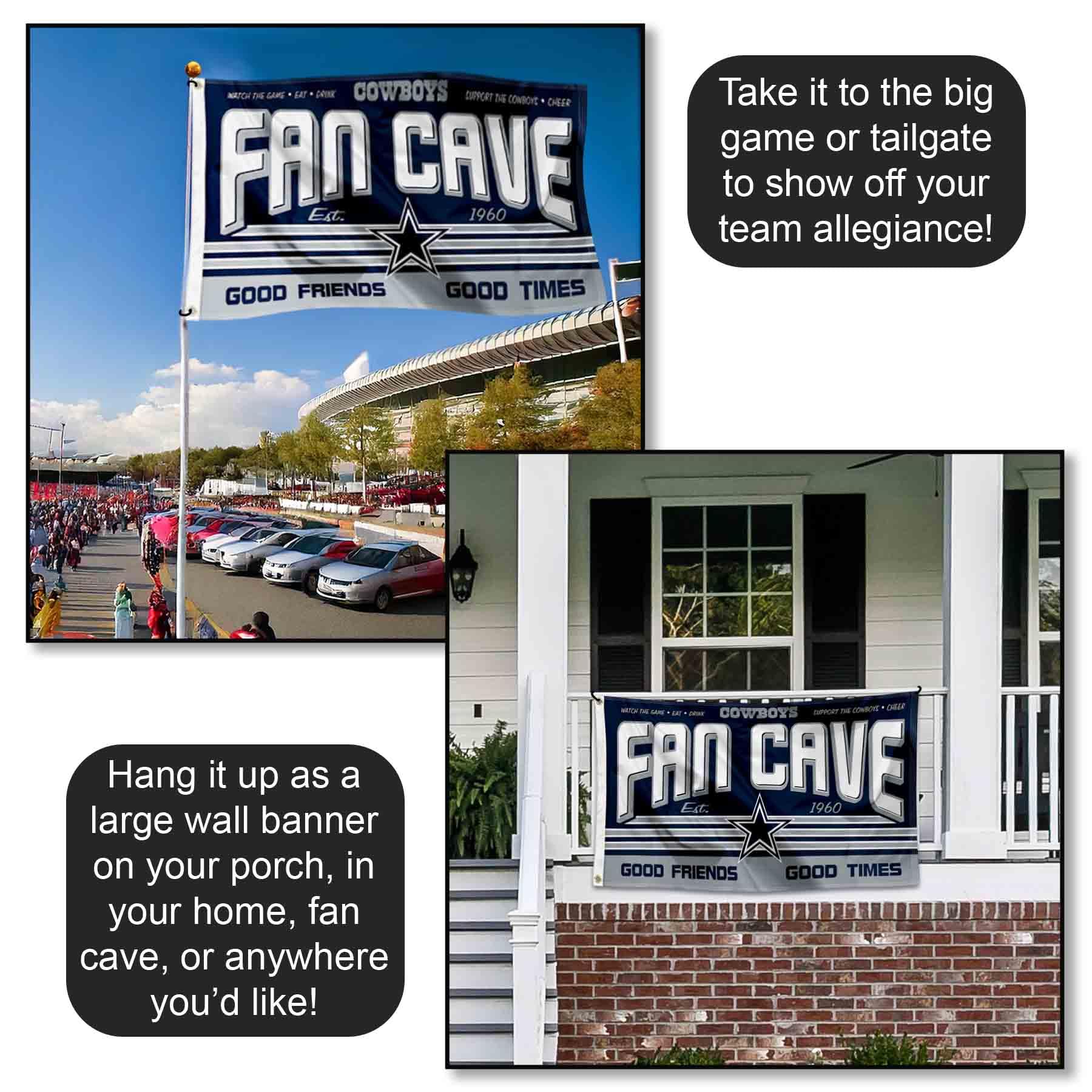 Dallas Cowboys Fan Man Cave Banner Flag - Officially Licensed NFL Team Decor for Game Day & Tailgating - Perfect for Home, Office, and Sports Bar Decorations