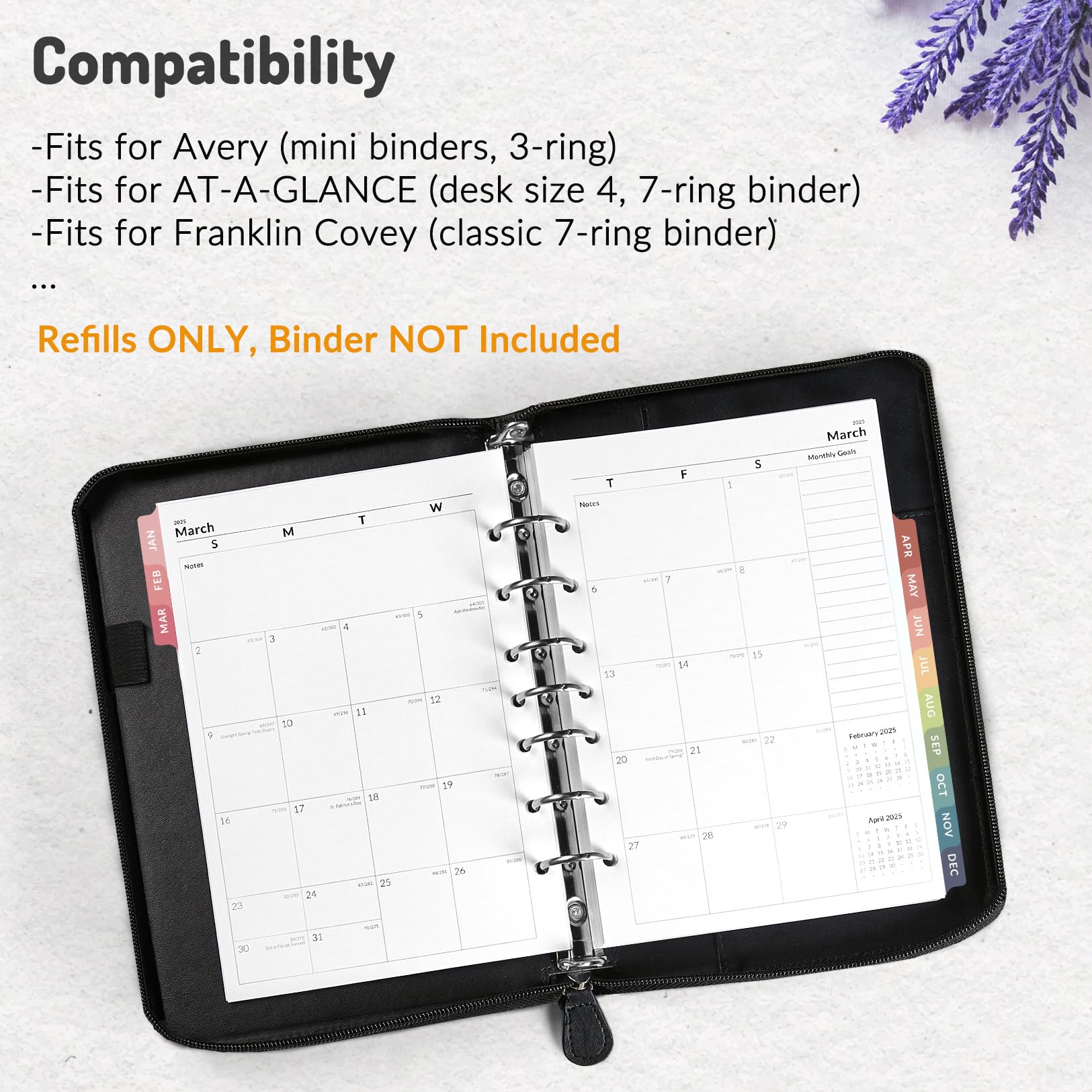 2025 Weekly & Monthly Planner Refill Inserts - 7-Hole Punched Calendar Pages (Jan-Dec 2025) with Index Tabs - 5.5