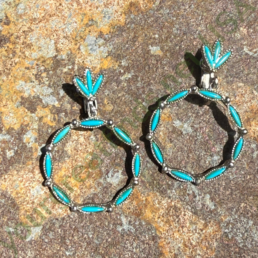 Vintage Style Faux Turquoise Southwestern Hoop Earrings for Women - Handmade Native American Inspired Jewelry for Boho, Festival & Everyday Wear