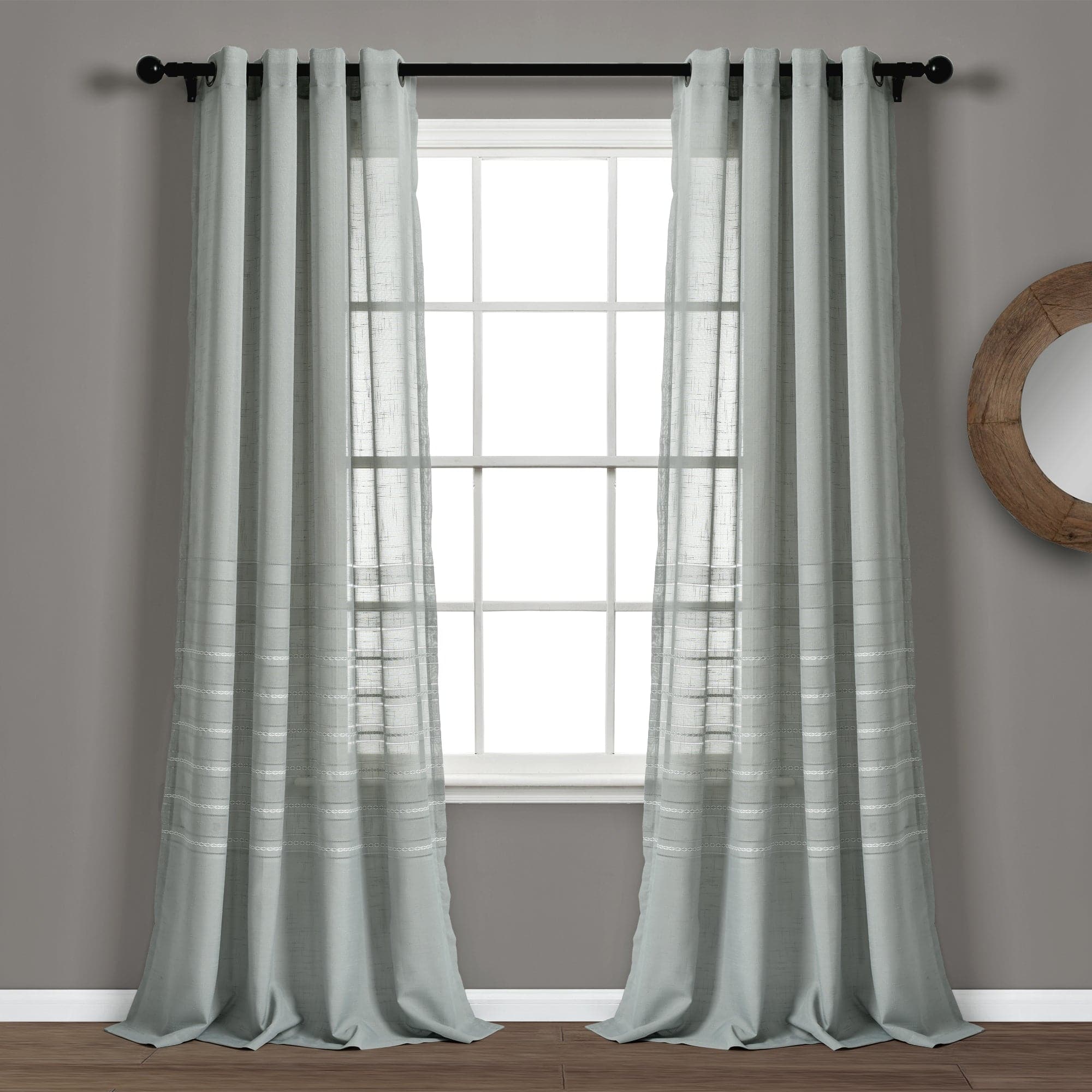 Sheer Window Curtain Panel Set with Grommet Top - Light Filtering Privacy Drapes for Living Room, Bedroom & Office - Bridie Collection