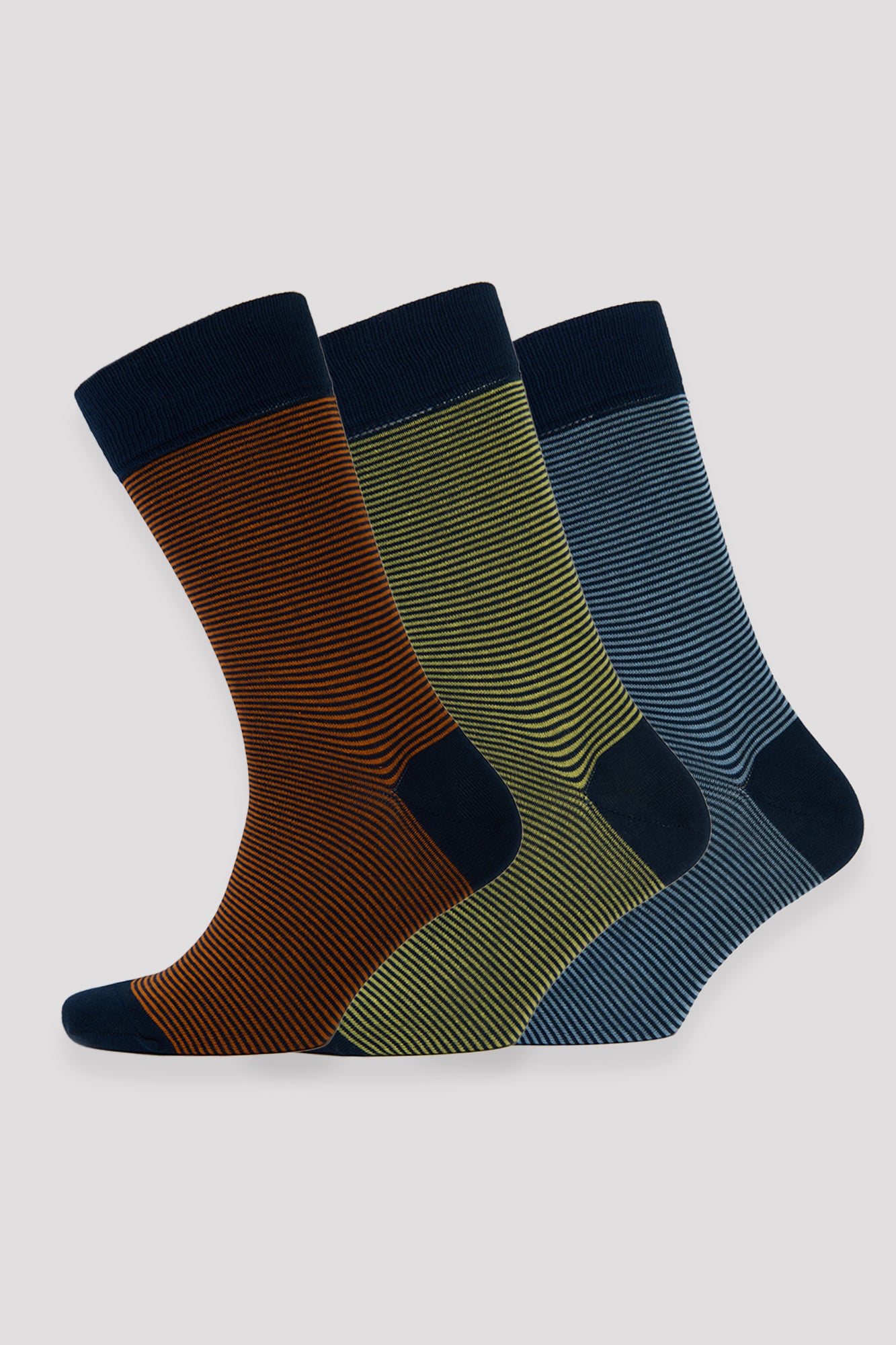 Premium Cotton Striped Socks 3-Pack - Breathable Everyday Crew Socks for Men & Women in Orange, Yellow, Sky Blue | Comfortable Casual Wear for Office, Gym & Daily Activities