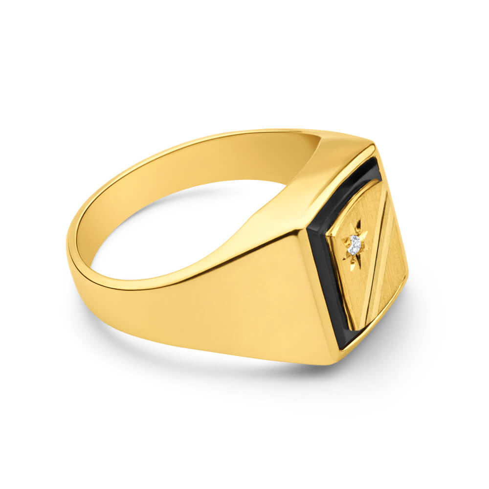 9ct Radiant Yellow Gold Diamond & Onyx Ring - Elegant Jewelry for Women, Perfect for Weddings, Anniversaries & Special Occasions